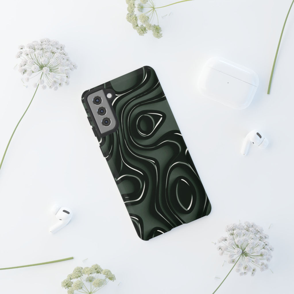 Dark Green Abstract Swirl Tough Phone Case