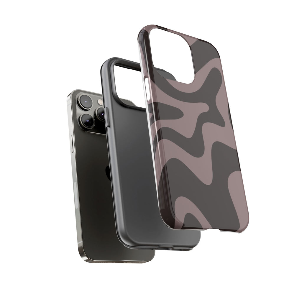 Camouflage Swirl iPhone Case — Matte Brown Abstract Camo Protective Cover