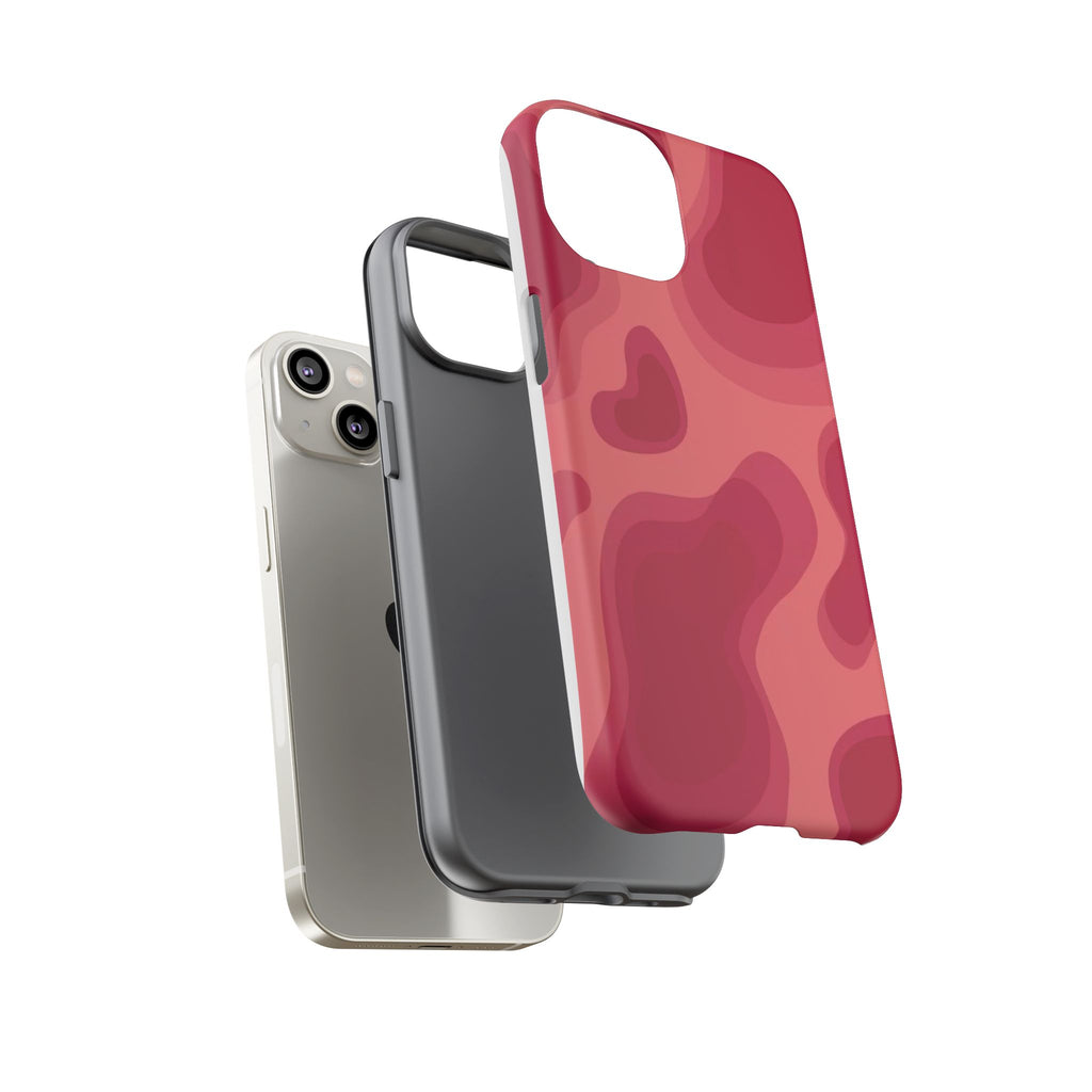 Red Pink Camo iPhone Case — Abstract Heart Pattern Tough Protective Cover