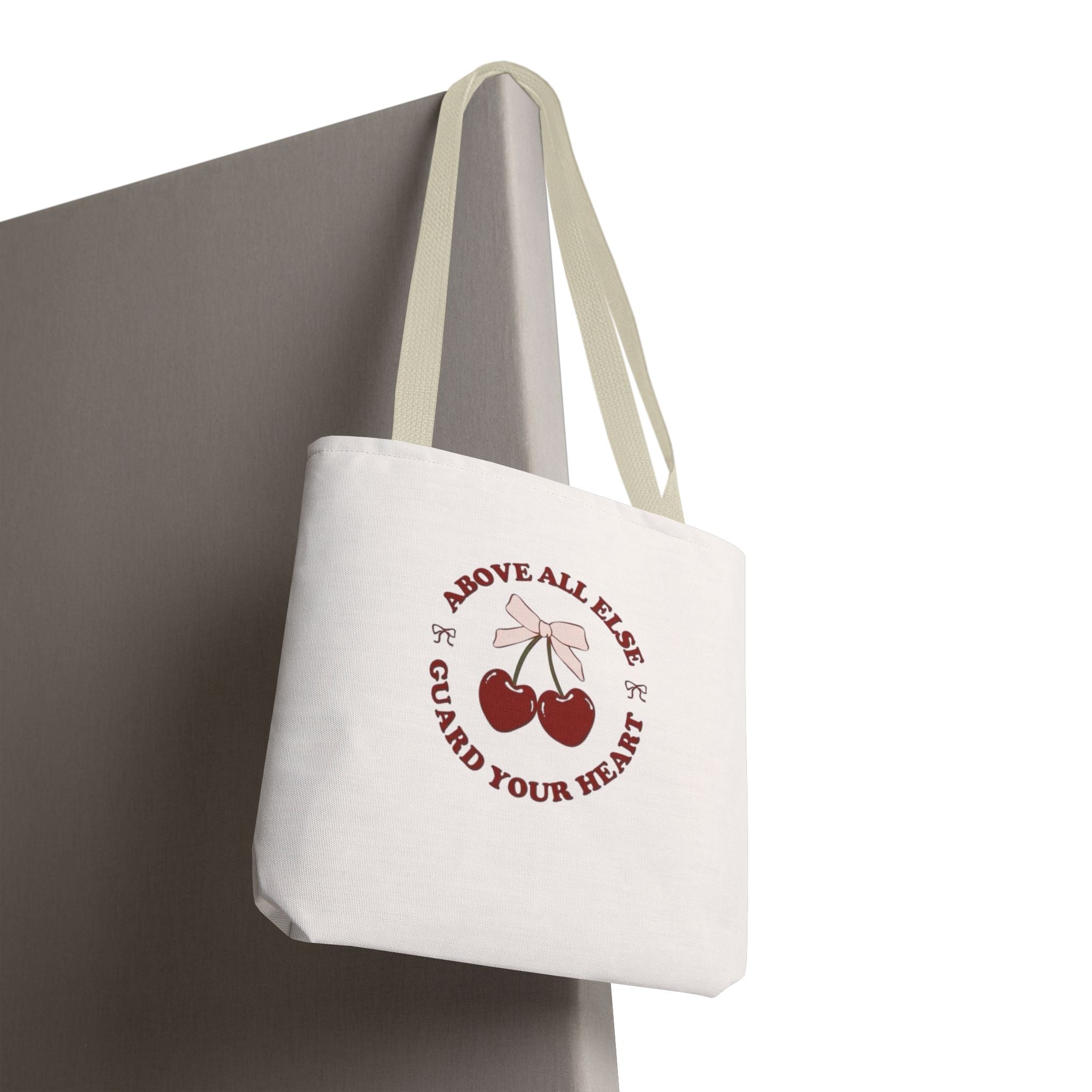 "Above All Else Guard Your Heart" Cherry Graphic Tote Bag
