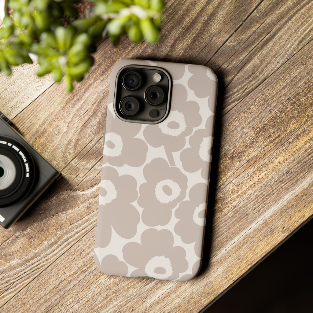 Floral Tough iPhone Case — Neutral Beige Poppy Protective Cover