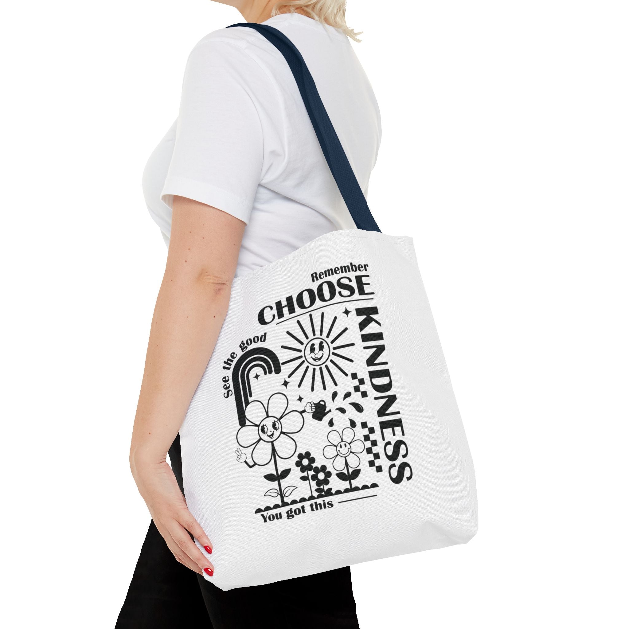 Choose Kindness Tote Bag — Inspirational Floral Rainbow Canvas Market Tote