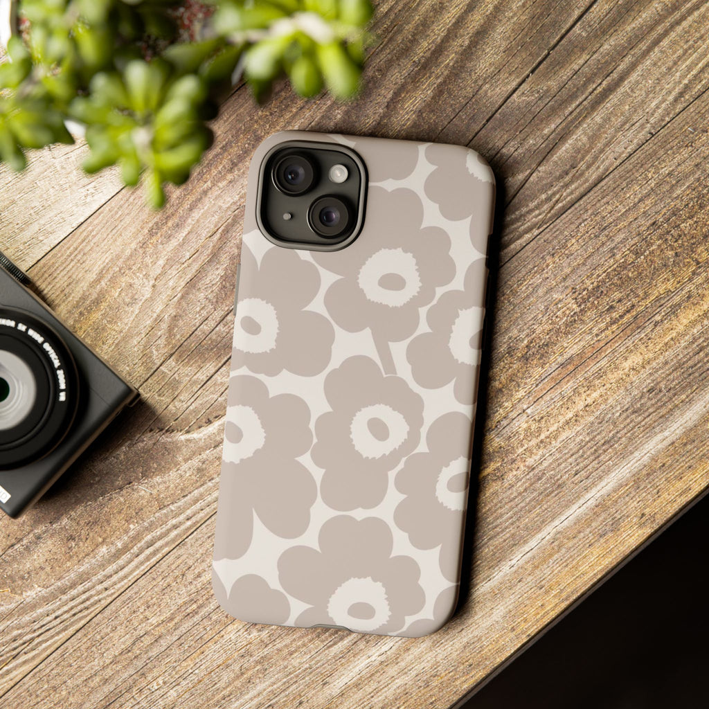 Floral Tough iPhone Case — Neutral Beige Poppy Protective Cover