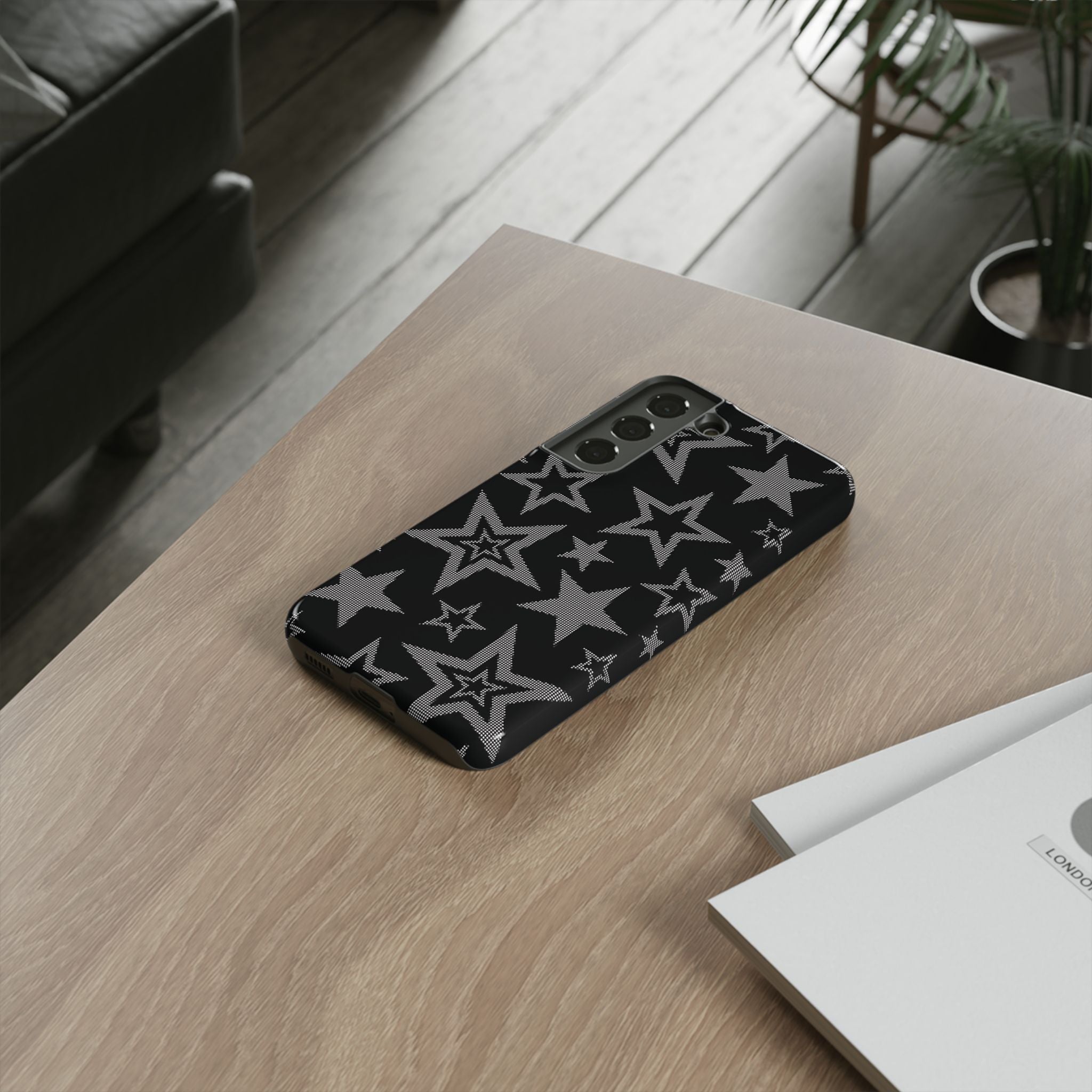 Black Star Pattern Tough Phone Case — Durable Protective Phone Cover