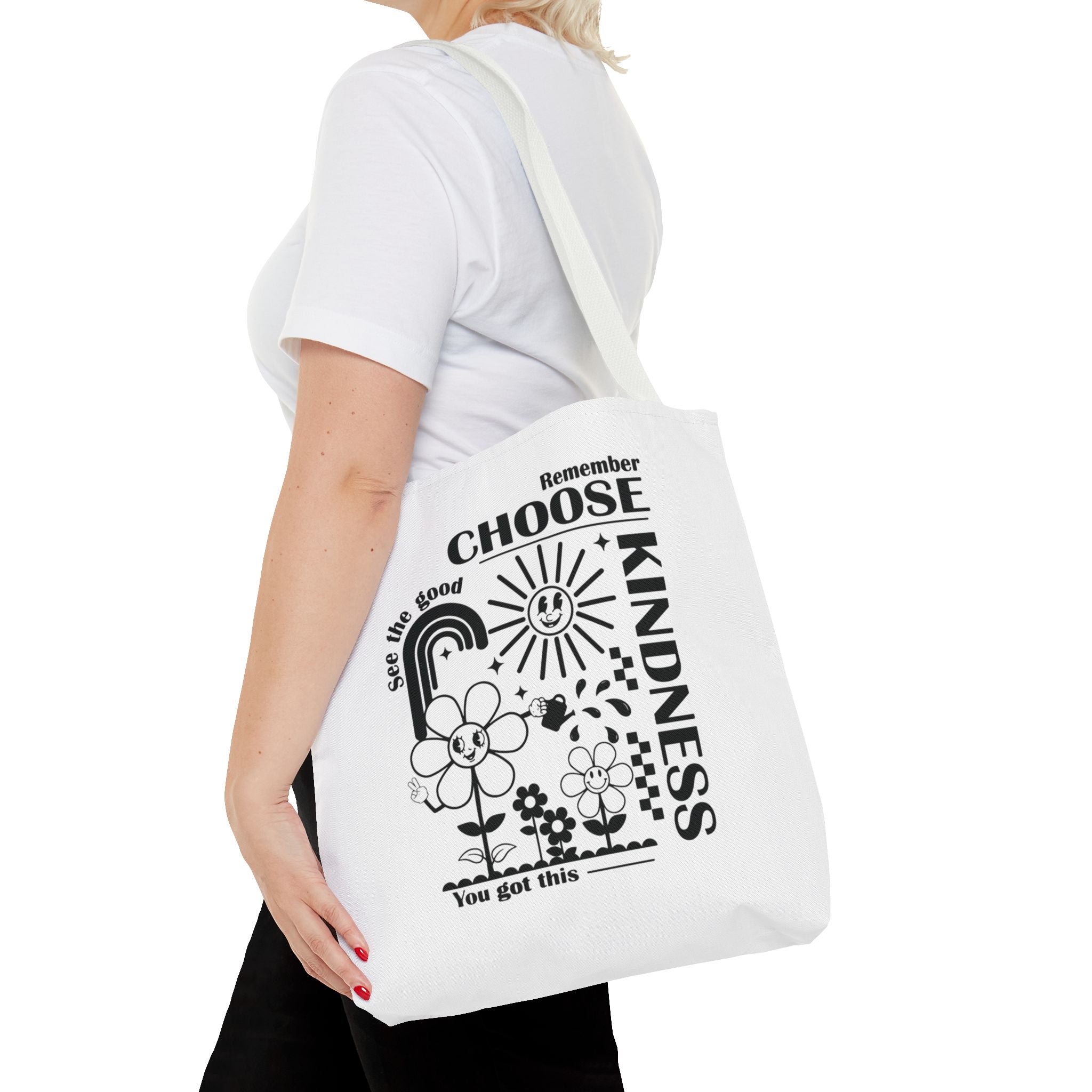 Choose Kindness Tote Bag — Inspirational Floral Rainbow Canvas Market Tote
