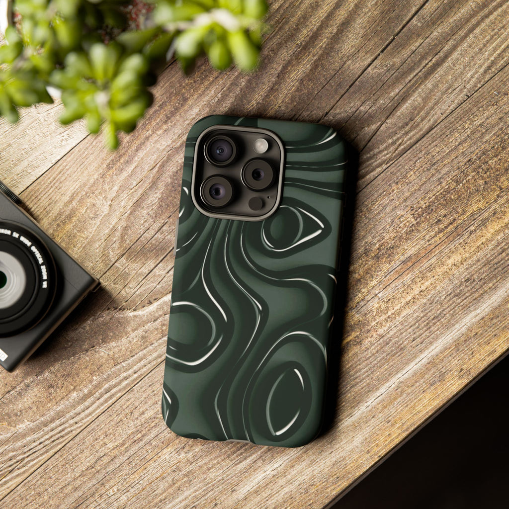 Dark Green Abstract Swirl Tough Phone Case