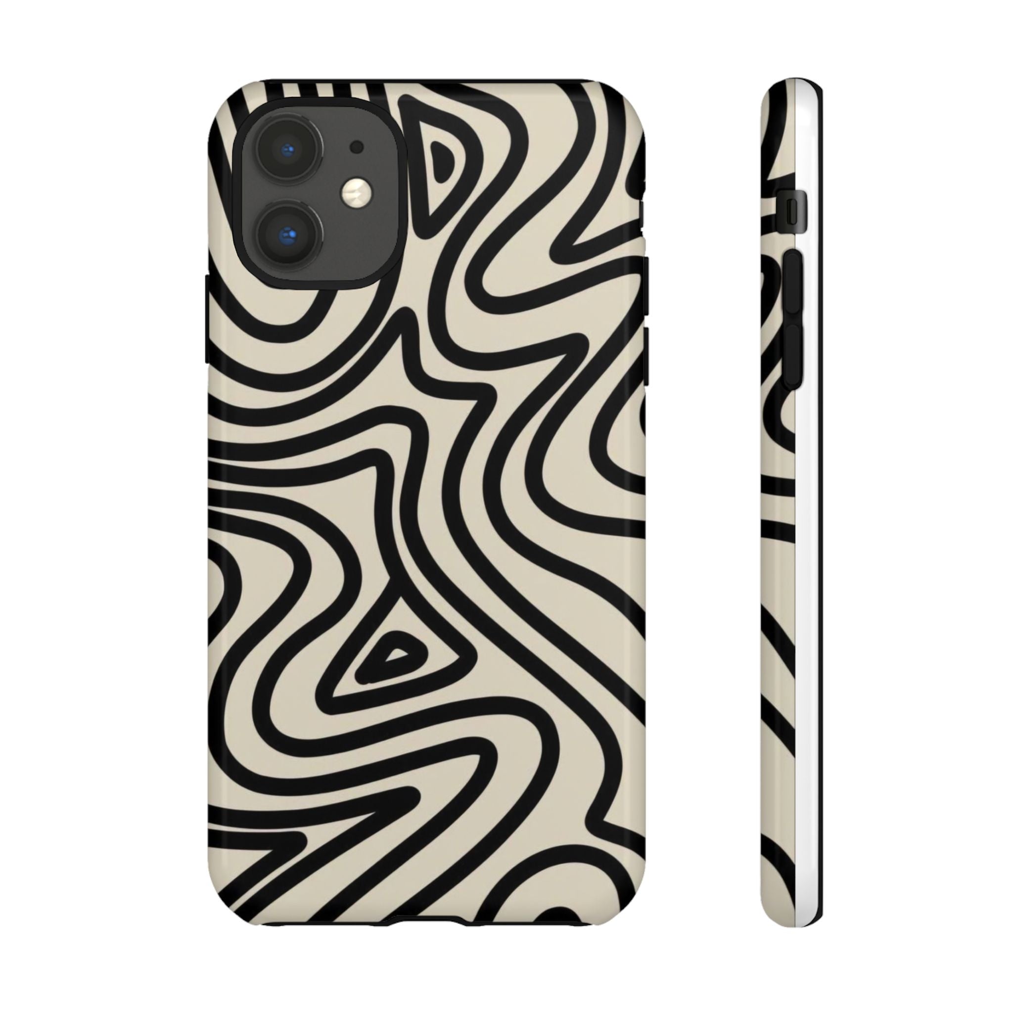 Abstract Black Swirl Tough Phone Case — Retro Psychedelic iPhone Cover