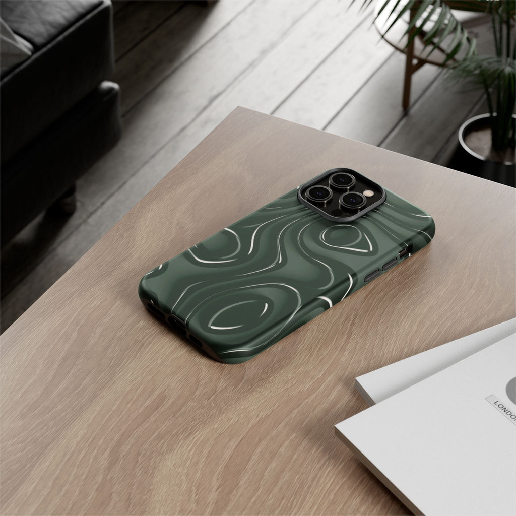 Dark Green Abstract Swirl Tough Phone Case
