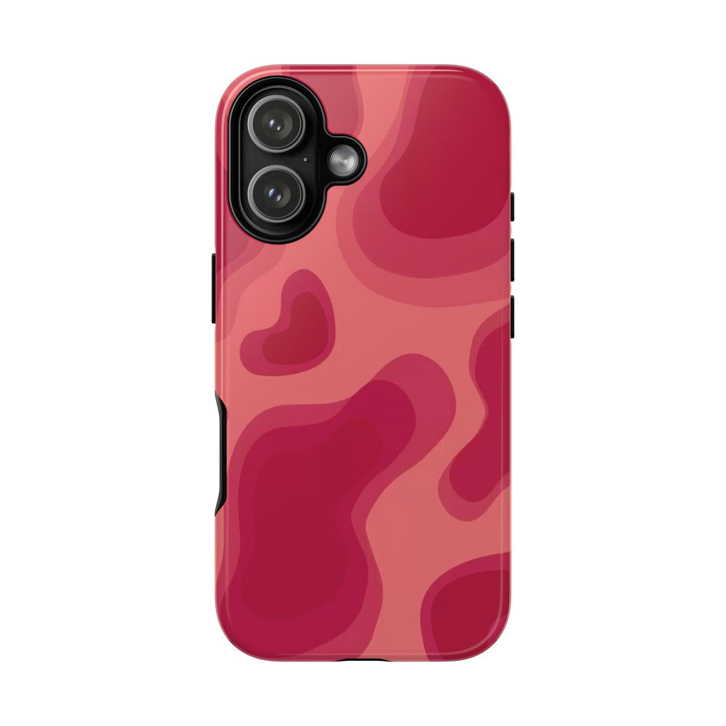 Red Pink Camo iPhone Case — Abstract Heart Pattern Tough Protective Cover