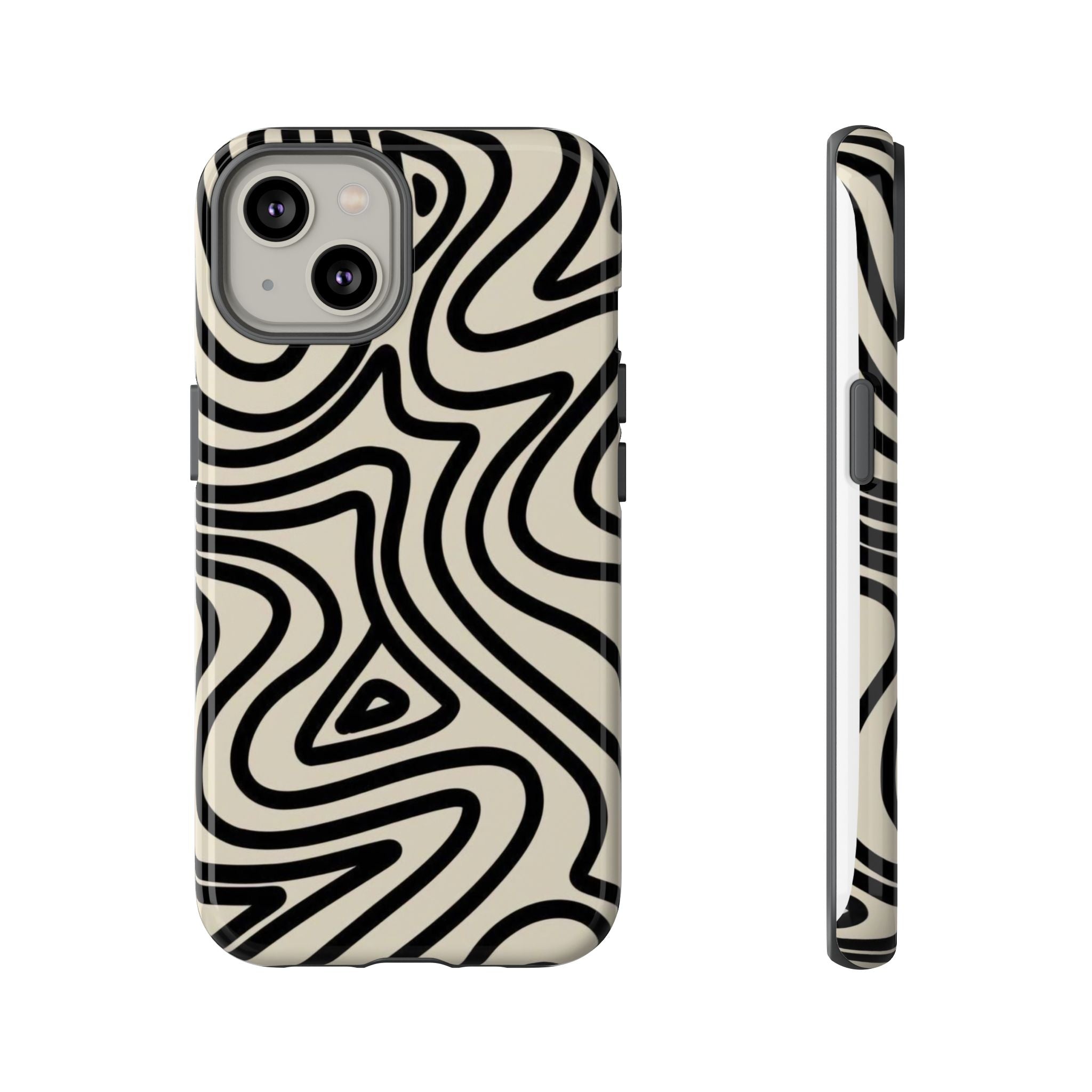 Abstract Black Swirl Tough Phone Case — Retro Psychedelic iPhone Cover