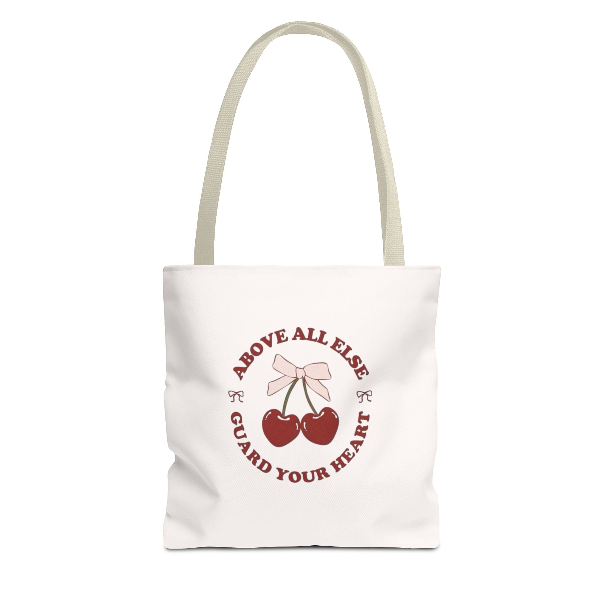 "Above All Else Guard Your Heart" Cherry Graphic Tote Bag