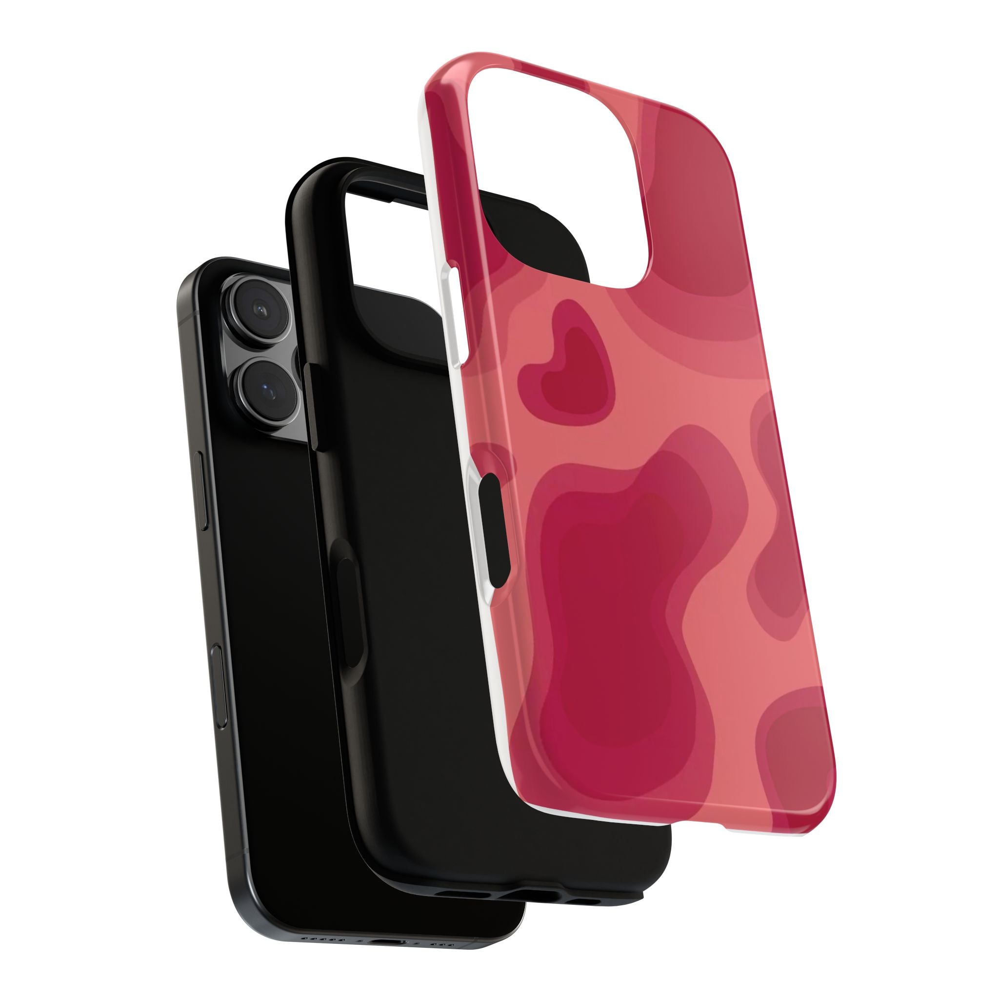 Red Pink Camo iPhone Case — Abstract Heart Pattern Tough Protective Cover