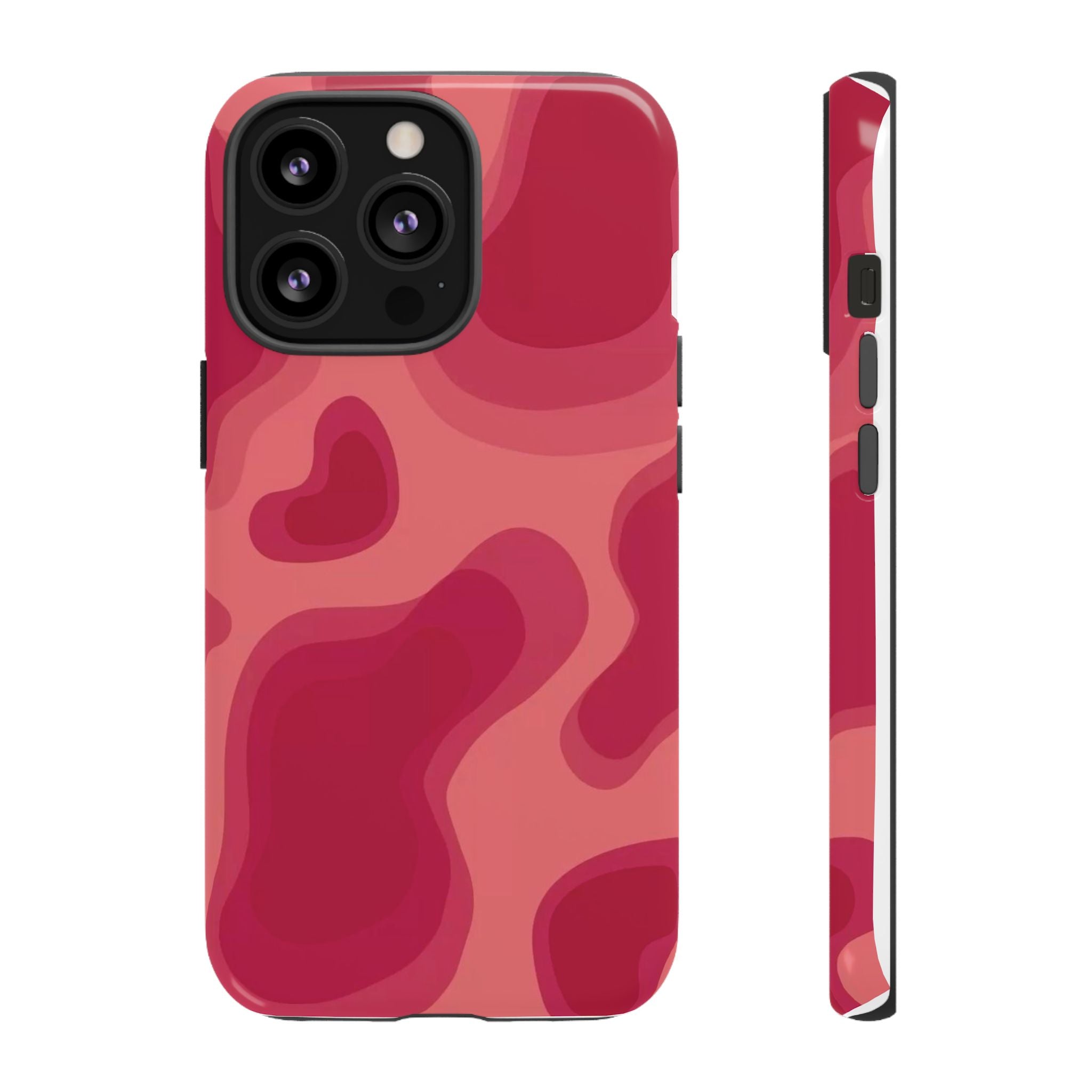 Red Pink Camo iPhone Case — Abstract Heart Pattern Tough Protective Cover