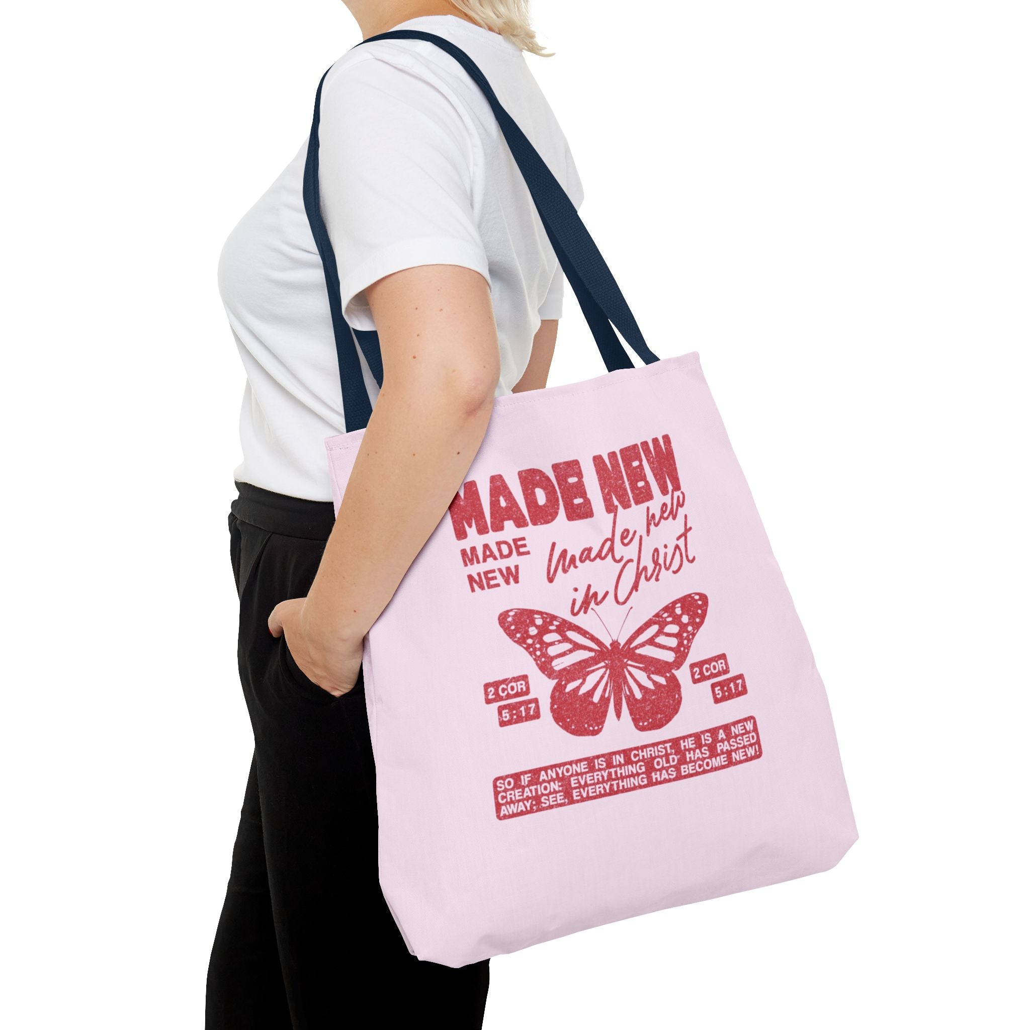 "Made New in Christ" Pink Butterfly Tote