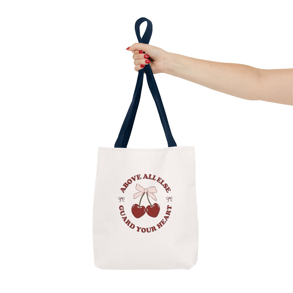 "Above All Else Guard Your Heart" Cherry Graphic Tote Bag