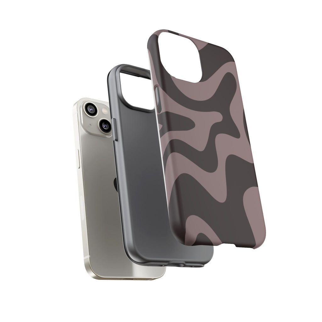 Camouflage Swirl iPhone Case — Matte Brown Abstract Camo Protective Cover