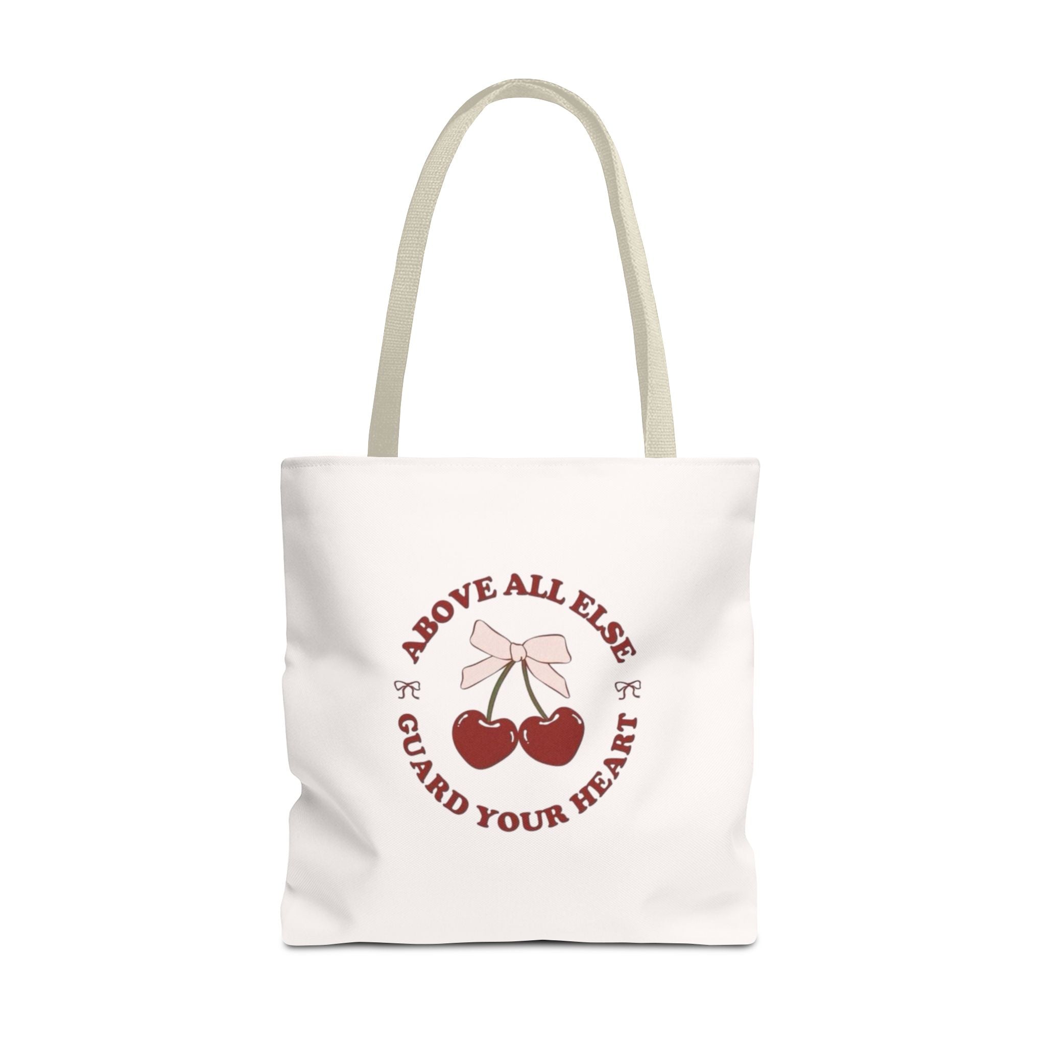 "Above All Else Guard Your Heart" Cherry Graphic Tote Bag