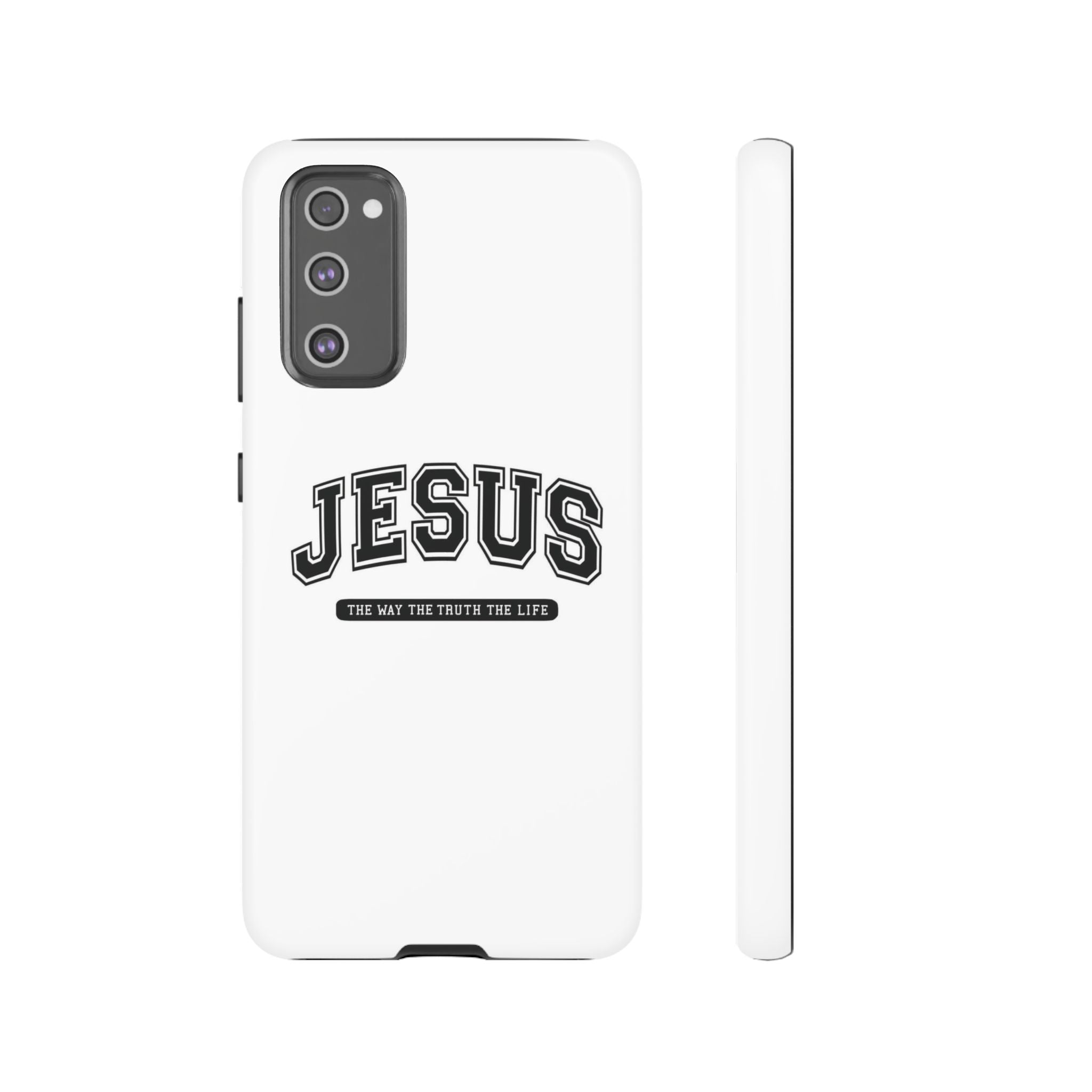 Jesus varsity phone case — 'Jesus: The Way The Truth The Life' tough protective cover