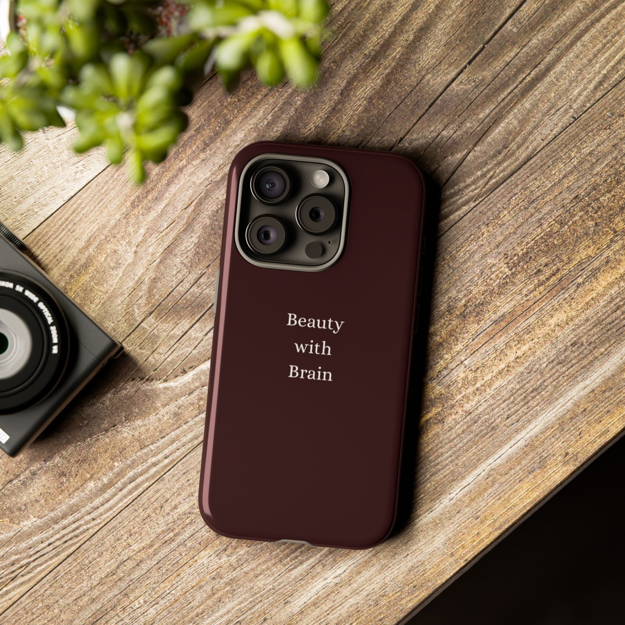 Tough Case — "Beauty with Brain" Protective iPhone Case (Sleek Maroon)