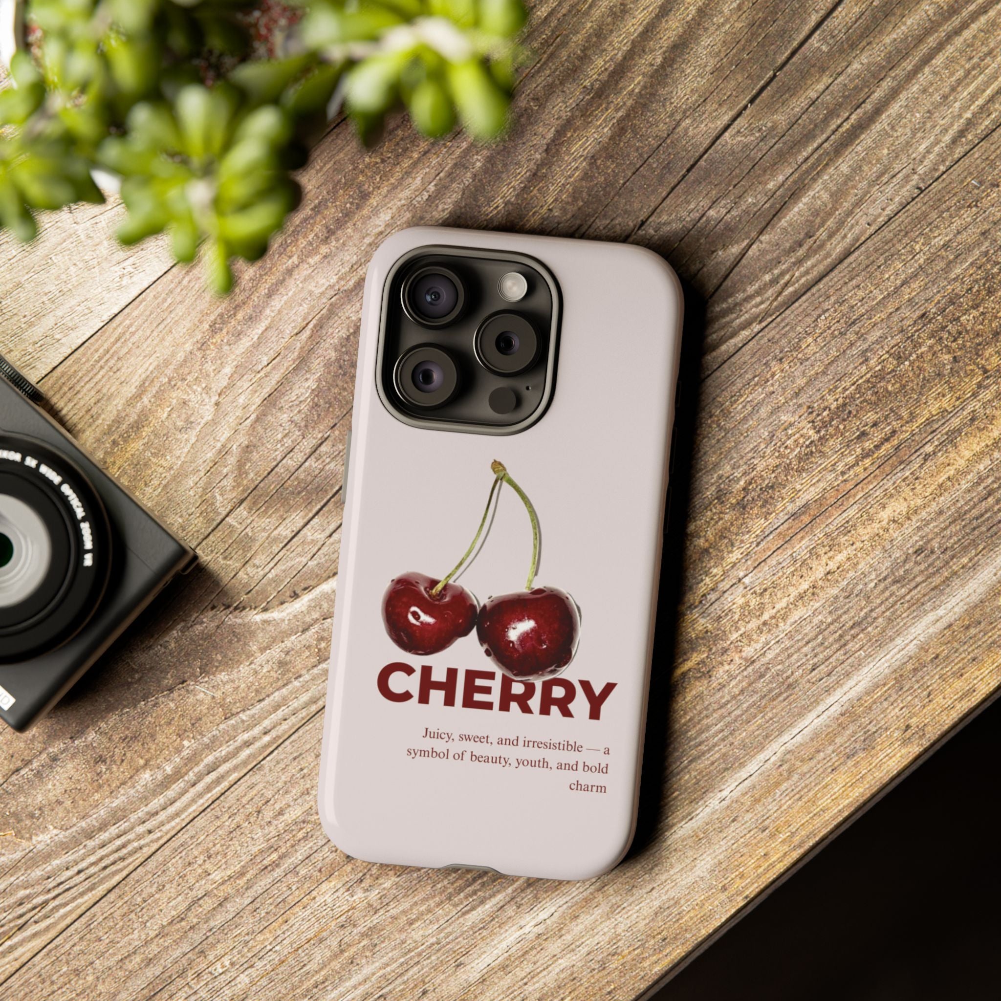 Cherry Vintage iPhone Case — Retro Cherry Illustration with 'CHERRY' Text