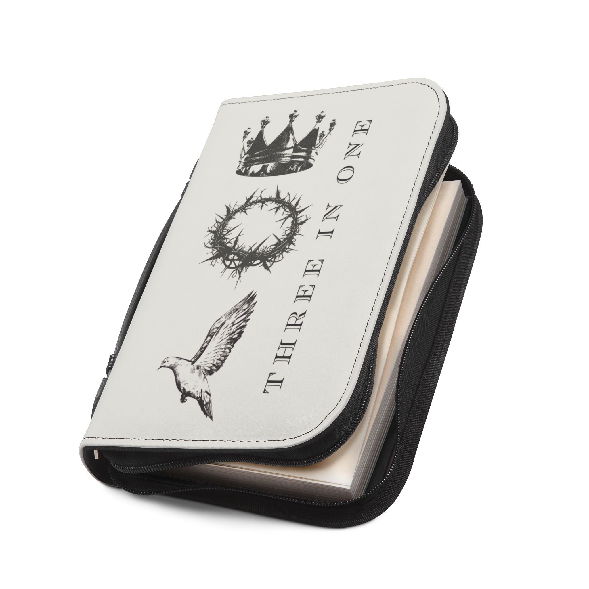 "Three In One" Bible Cover — Crown, Crown of Thorns & Dove  Zippered Case Cover