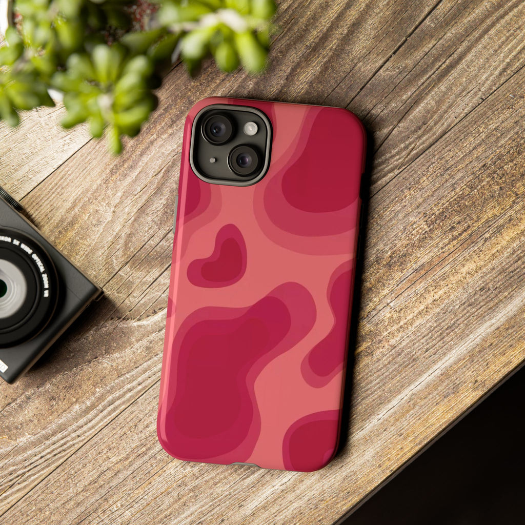 Red Pink Camo iPhone Case — Abstract Heart Pattern Tough Protective Cover