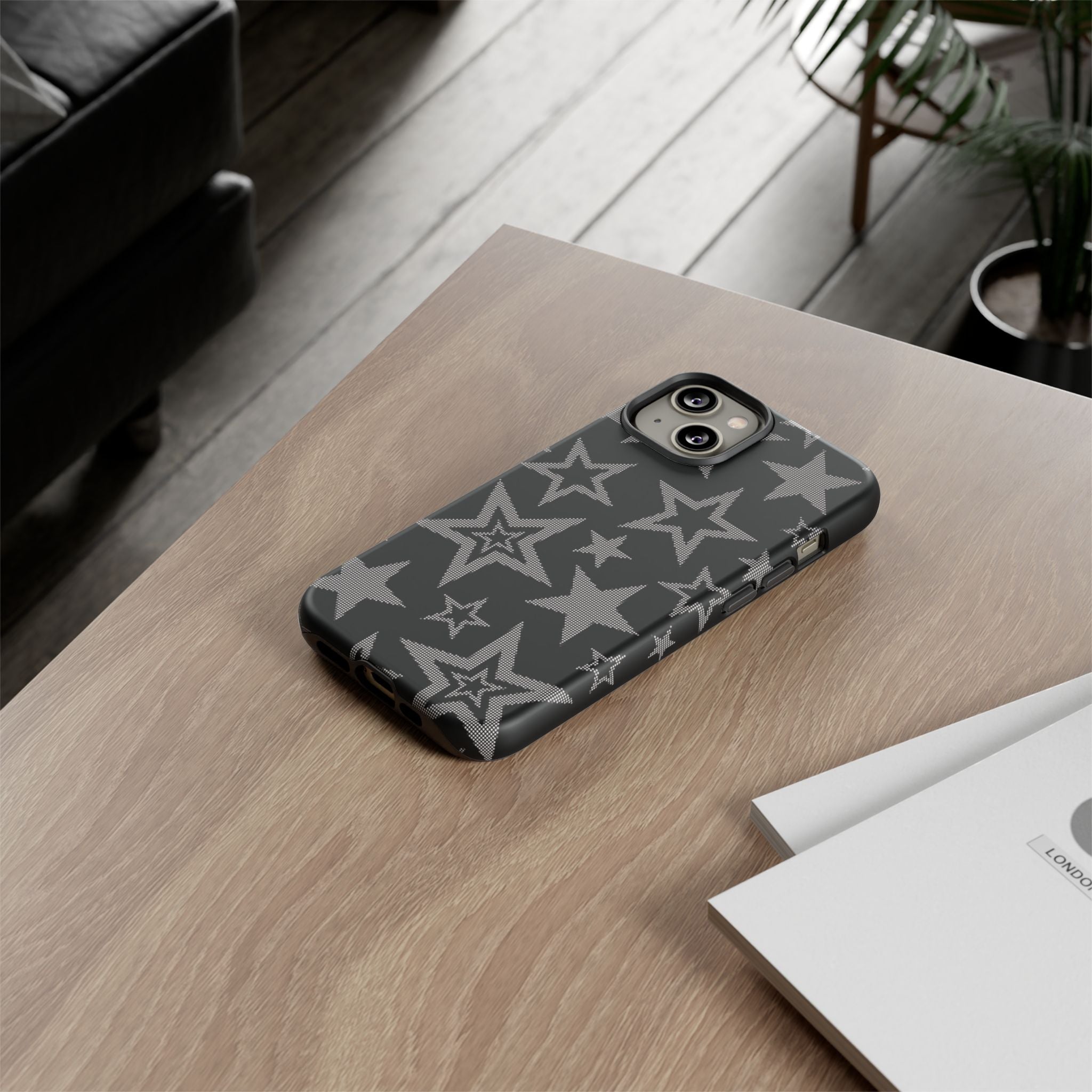 Black Star Pattern Tough Phone Case — Durable Protective Phone Cover