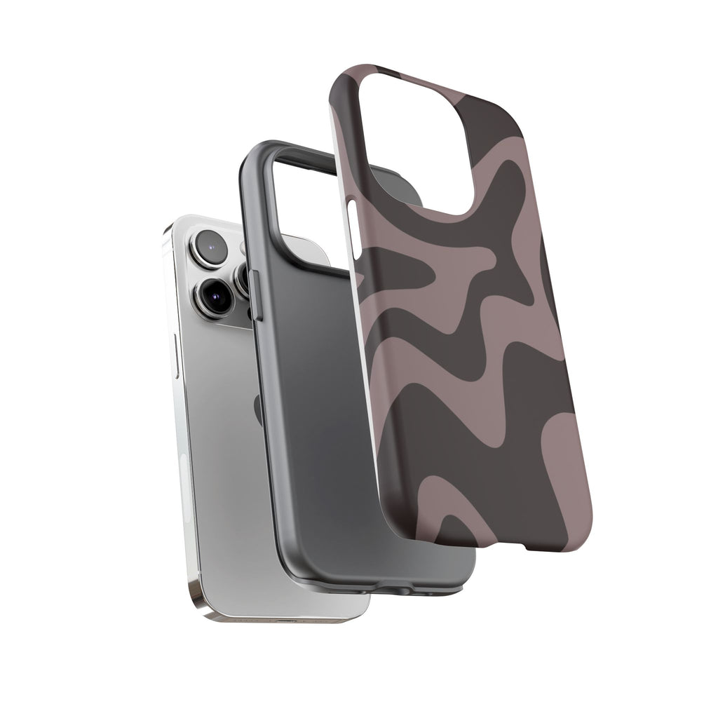 Camouflage Swirl iPhone Case — Matte Brown Abstract Camo Protective Cover