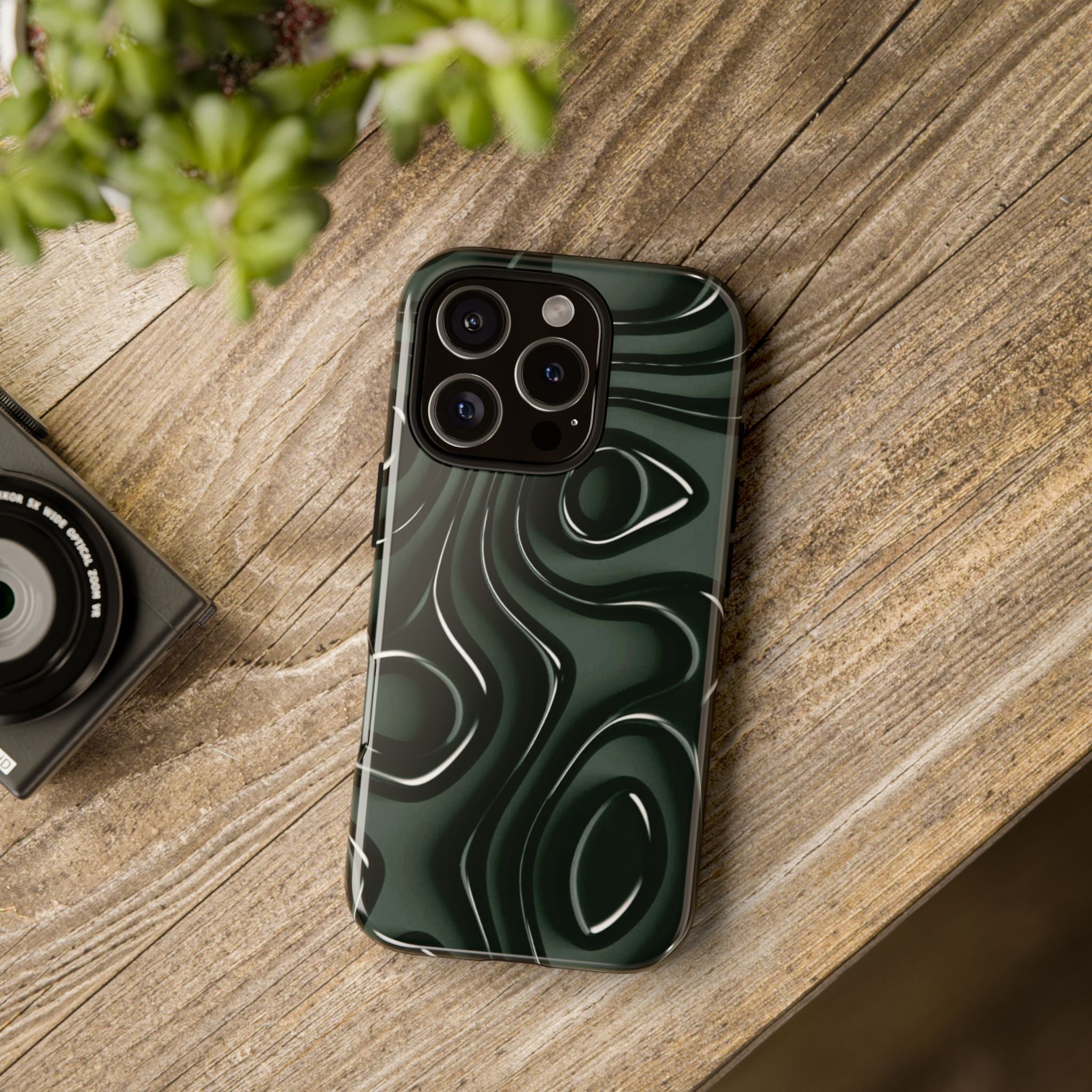 Dark Green Abstract Swirl Tough Phone Case