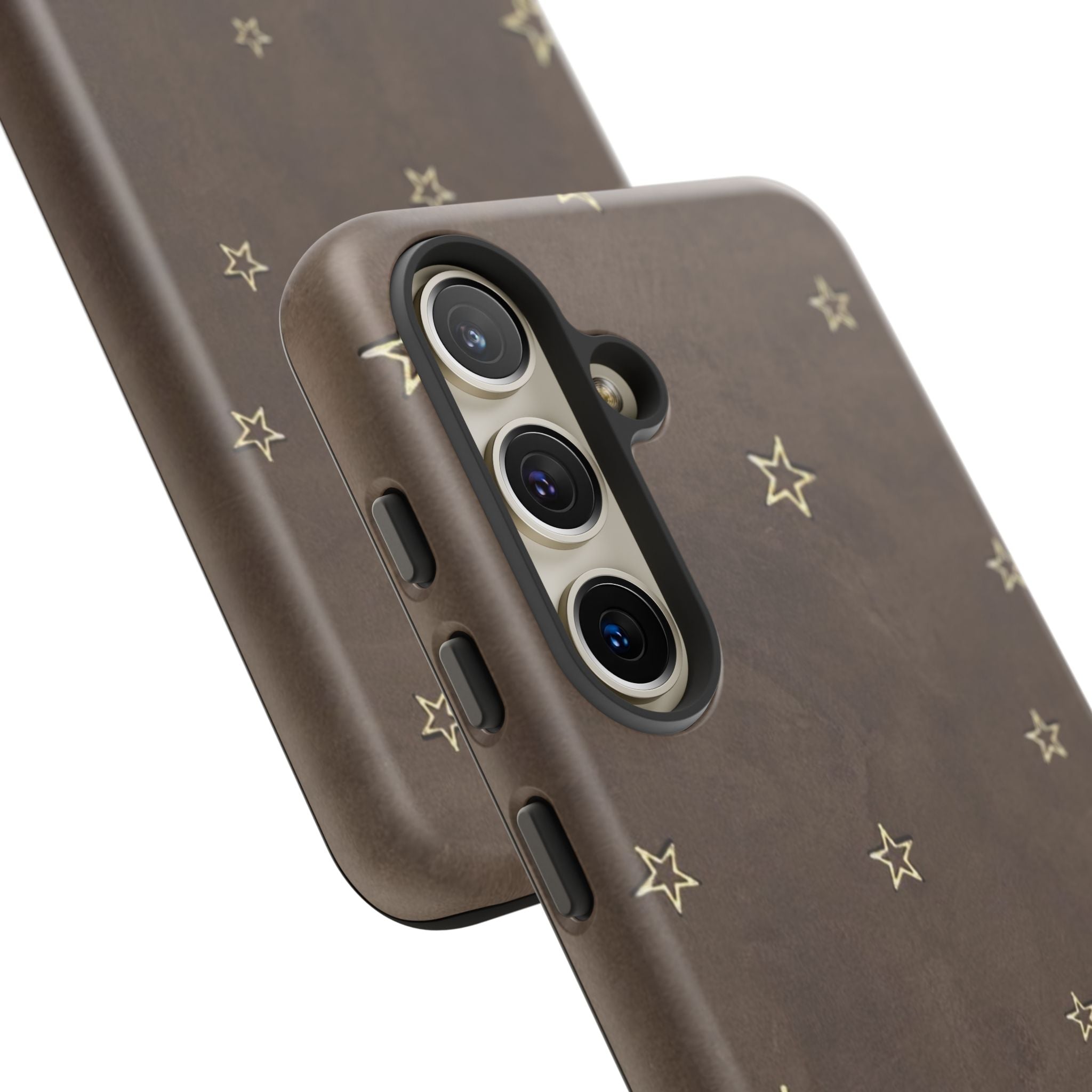 Brown Star Pattern Tough Phone Case – Rugged Leather-Look Protection