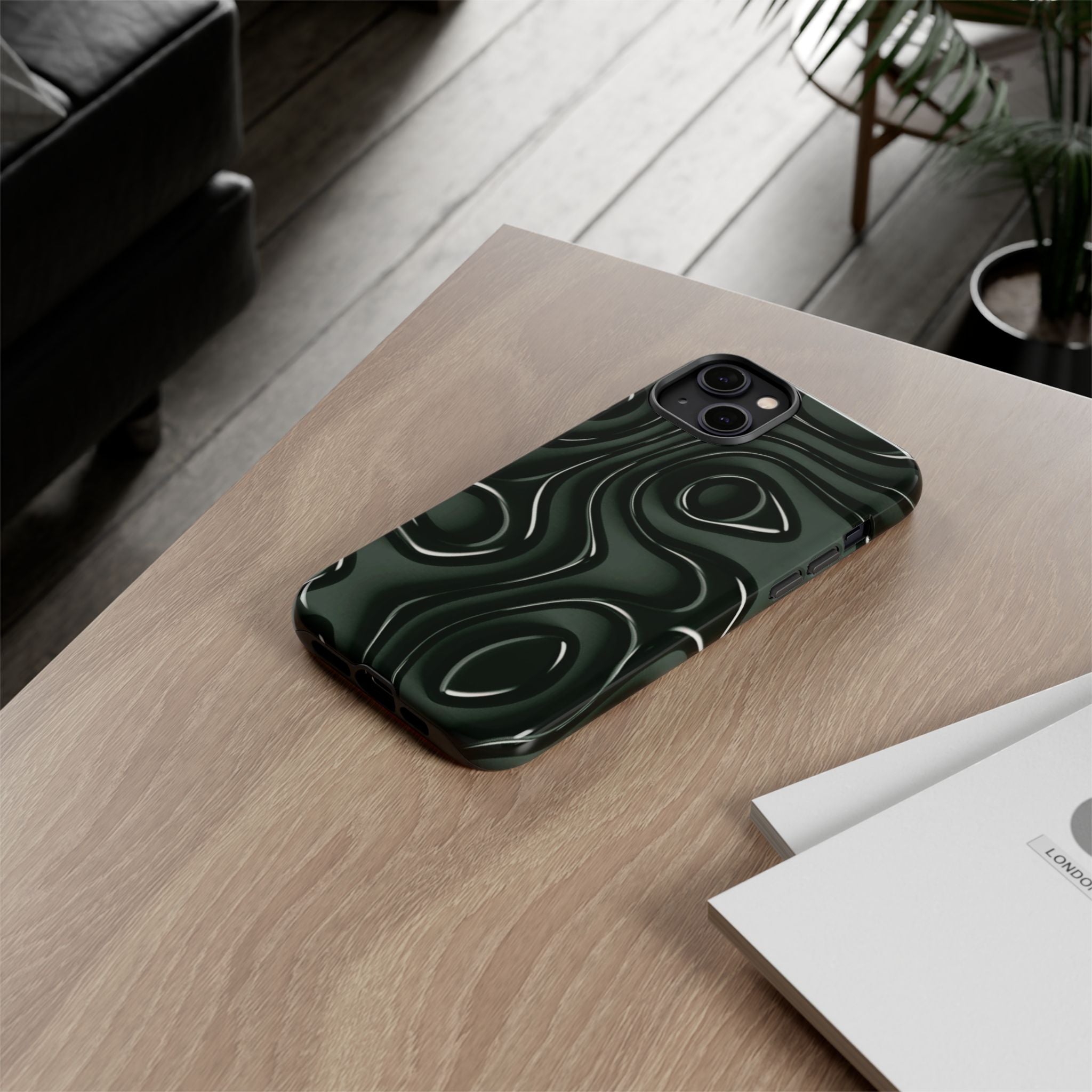 Dark Green Abstract Swirl Tough Phone Case