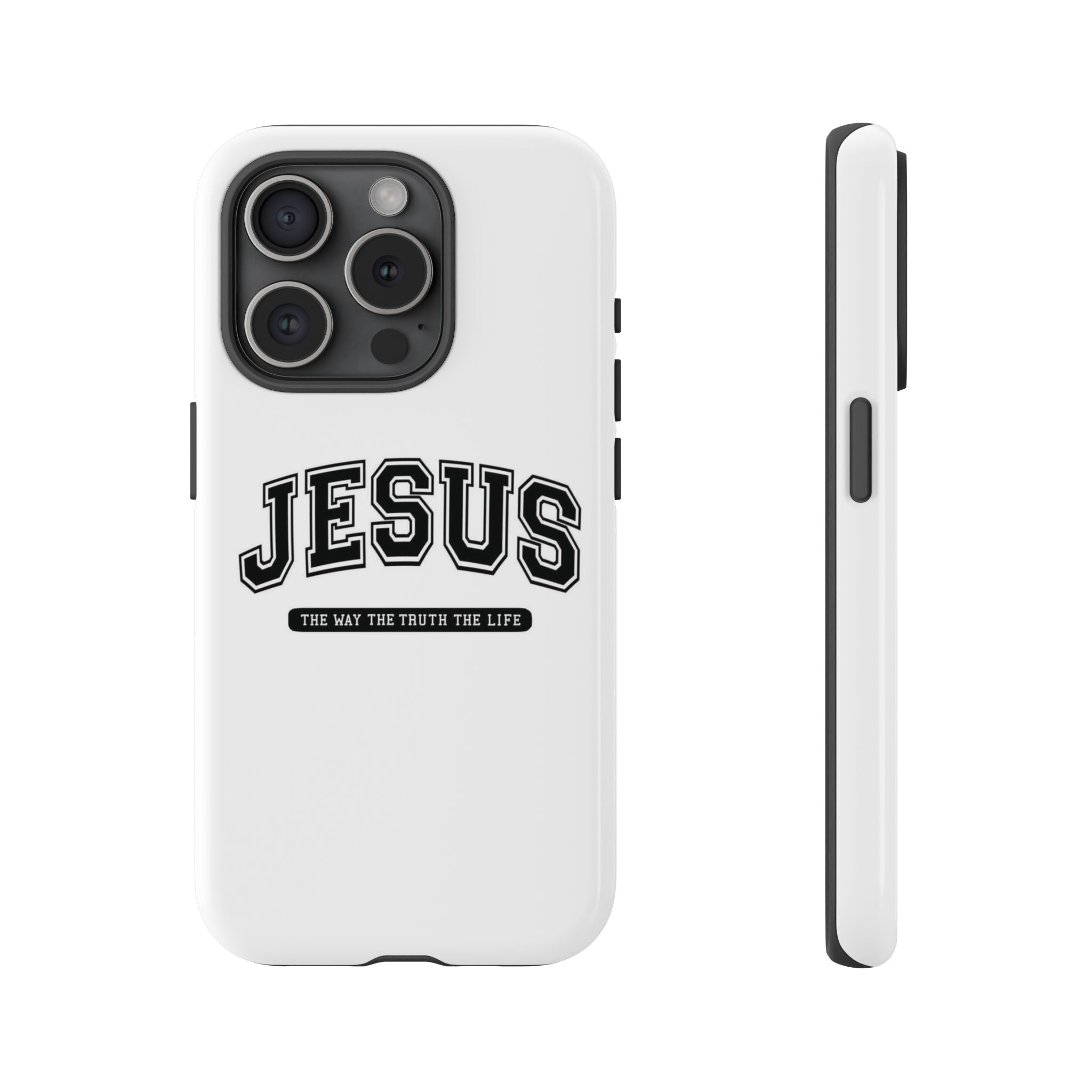 Jesus varsity phone case — 'Jesus: The Way The Truth The Life' tough protective cover
