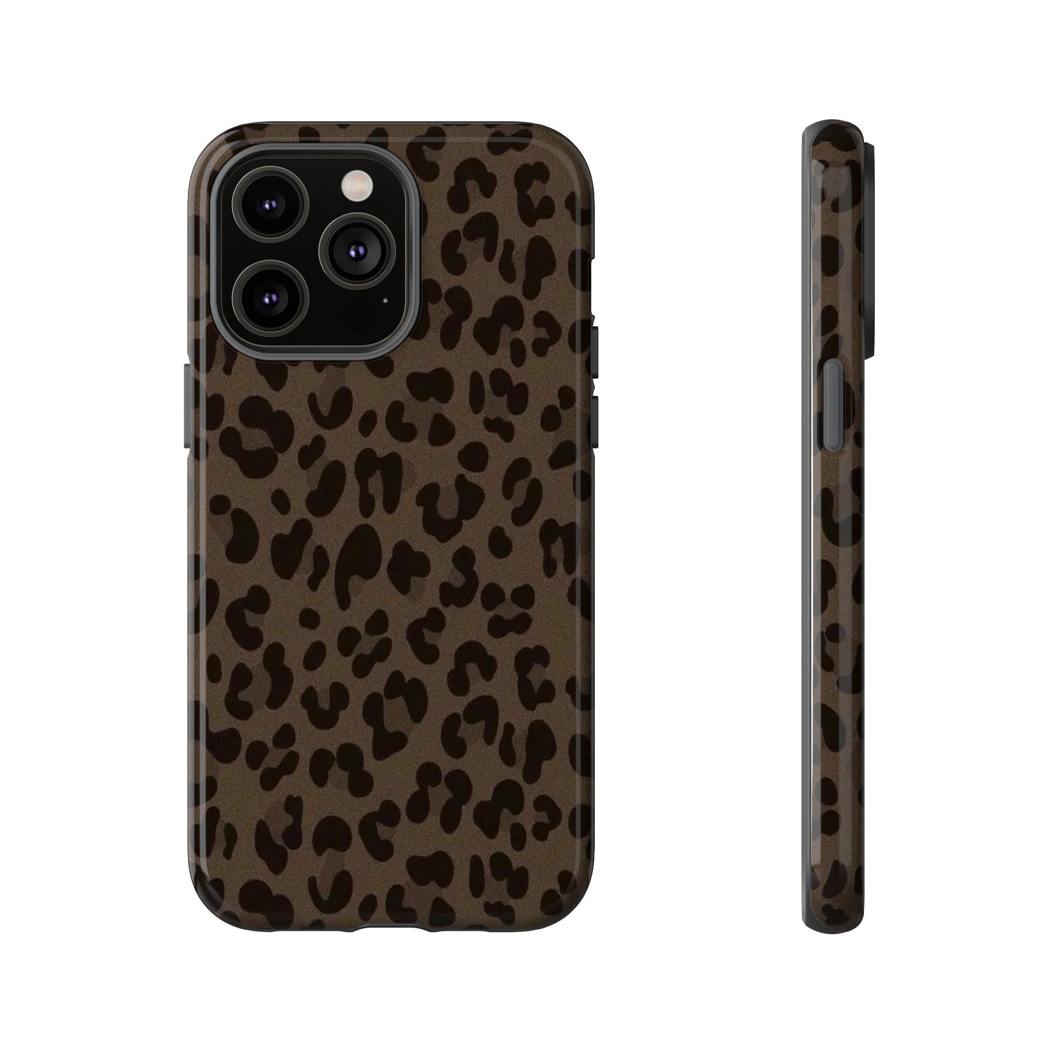 Leopard Print Tough iPhone Case — Durable Brown Animal Pattern Protective Cover