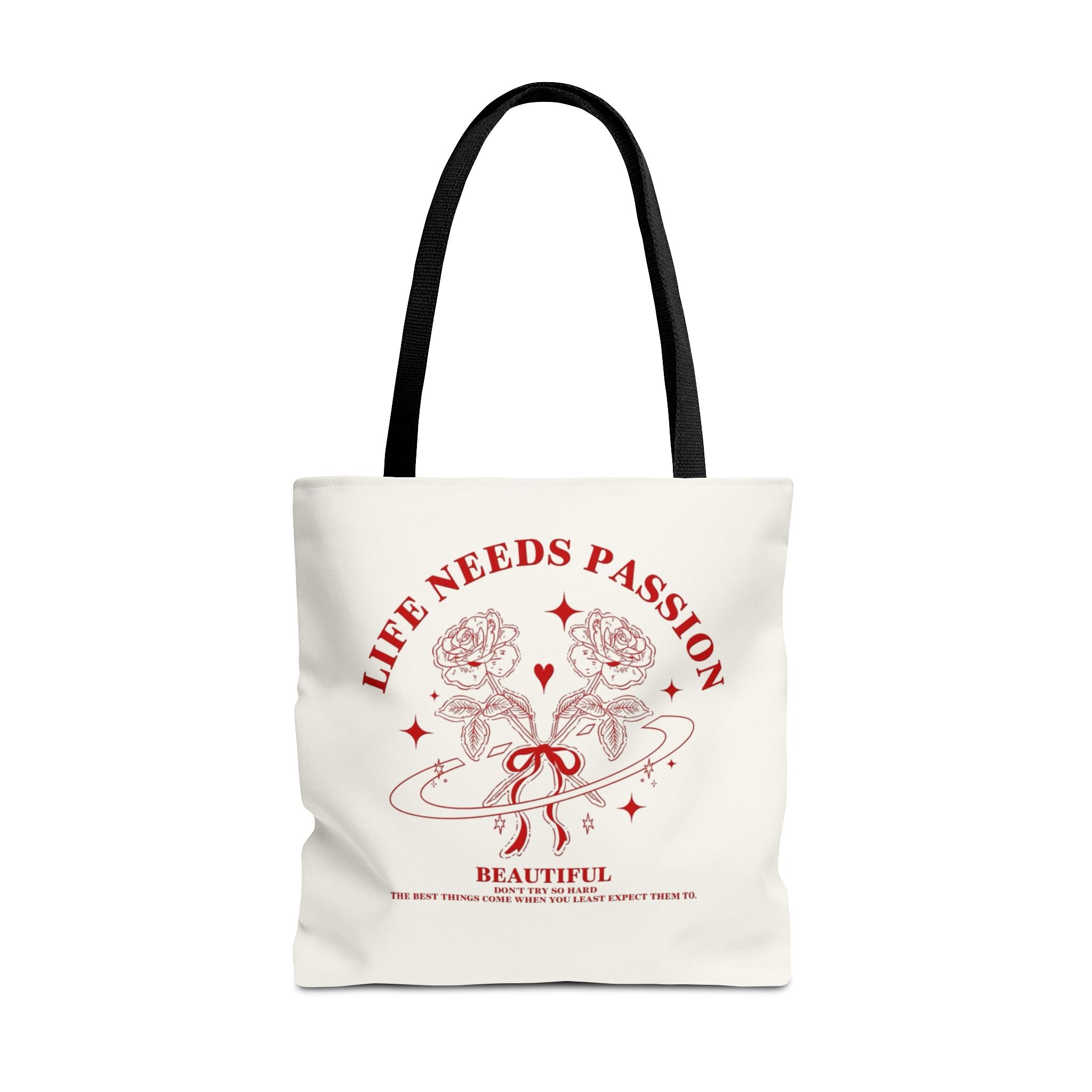 Life Needs Passion Floral Tote Bag – Red Vintage Rose All-Over Print Tote
