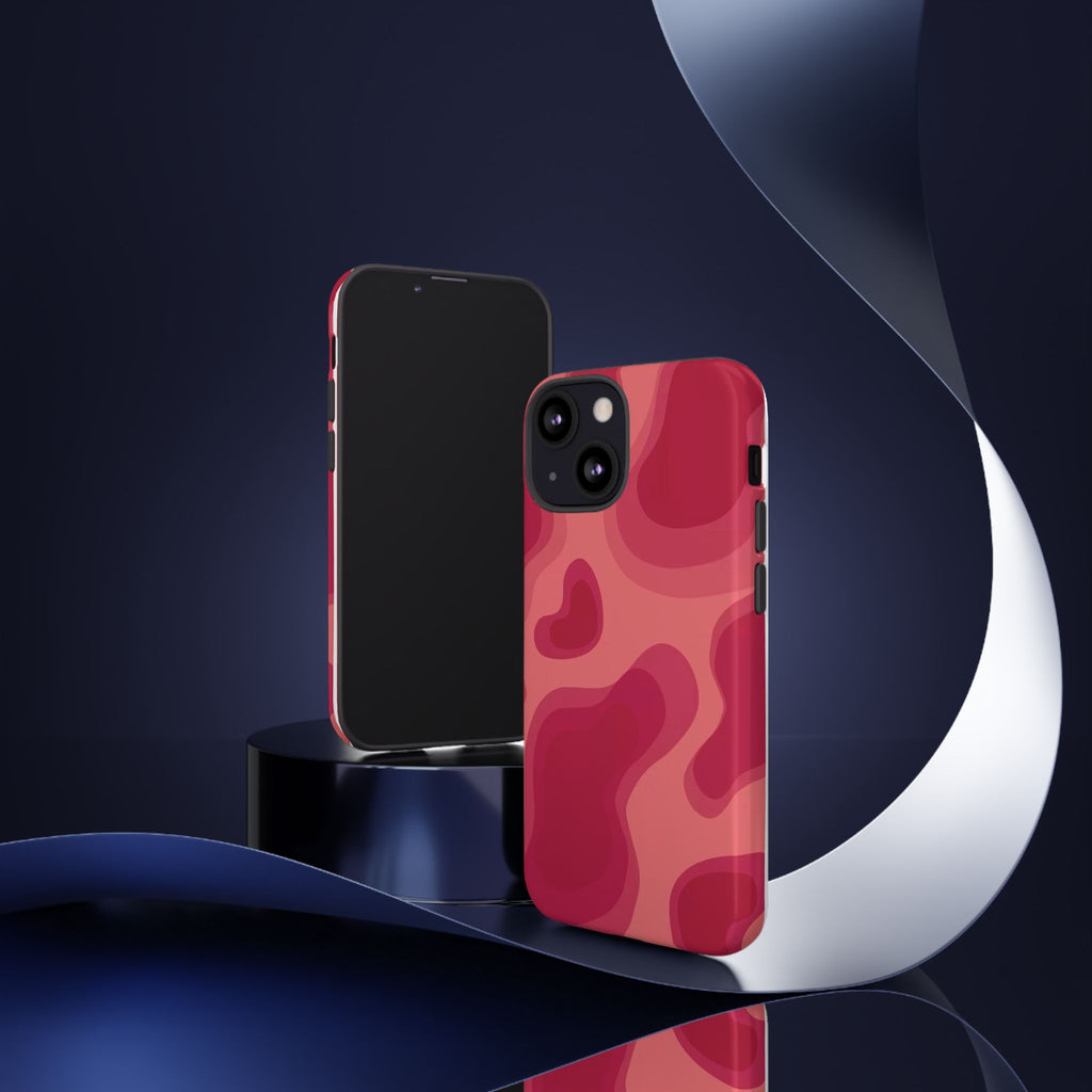 Red Pink Camo iPhone Case — Abstract Heart Pattern Tough Protective Cover