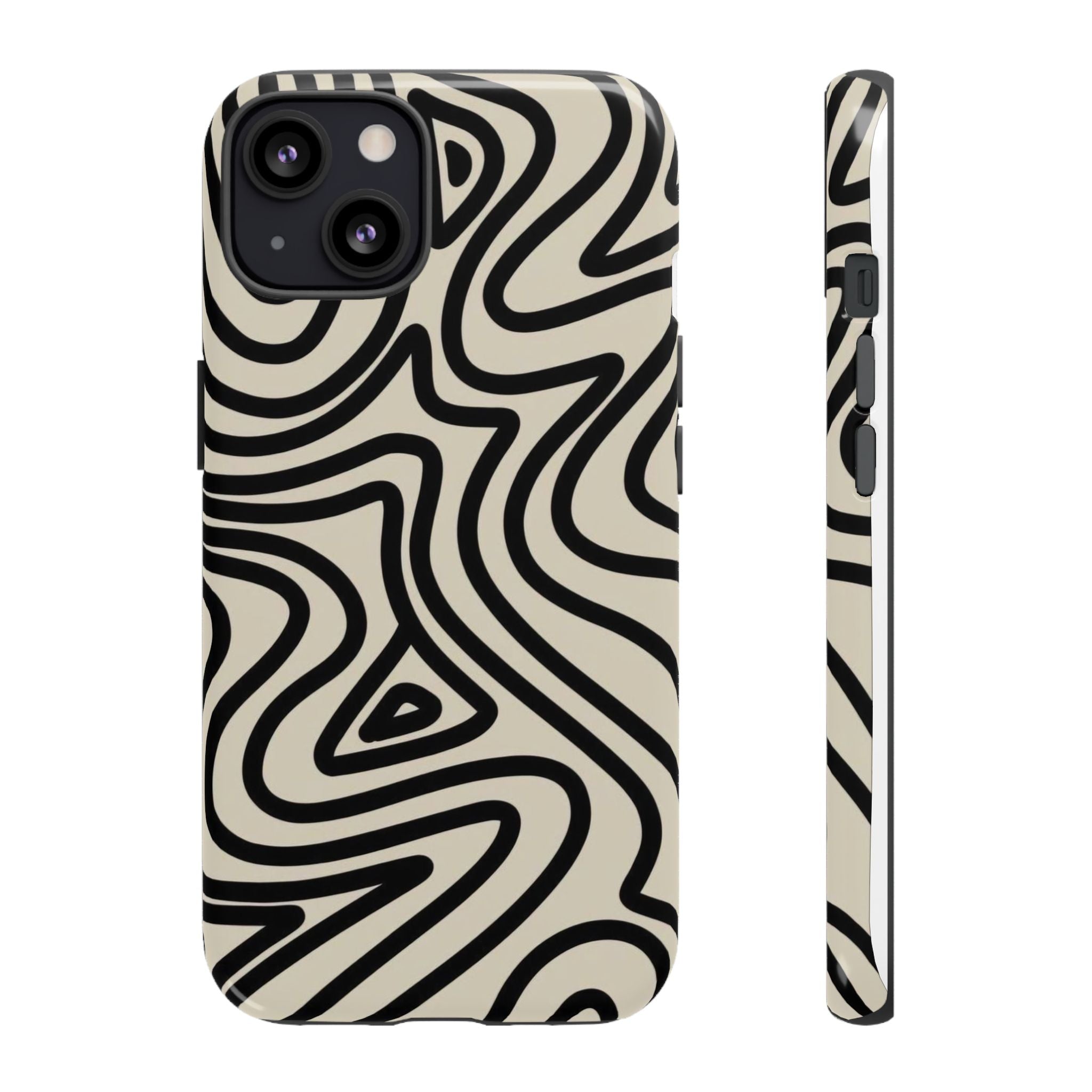 Abstract Black Swirl Tough Phone Case — Retro Psychedelic iPhone Cover
