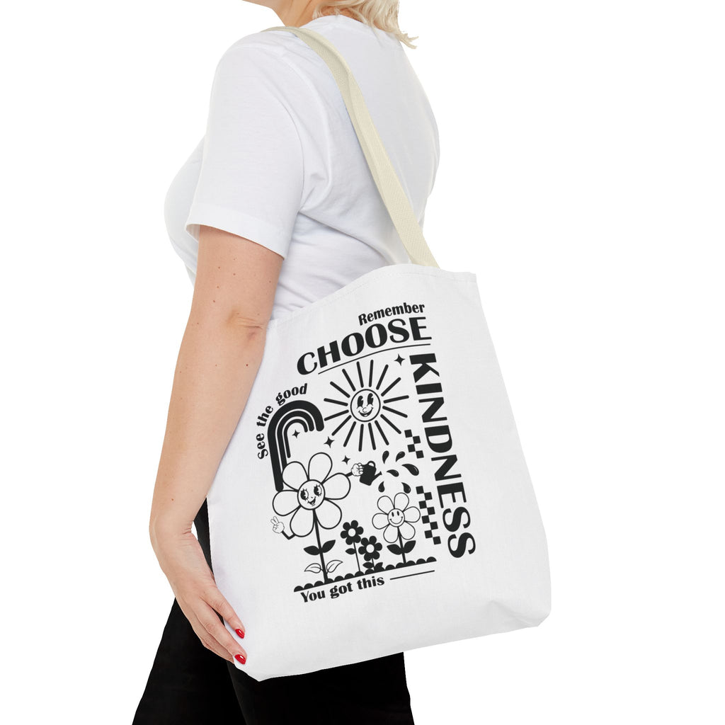 Choose Kindness Tote Bag — Inspirational Floral Rainbow Canvas Market Tote