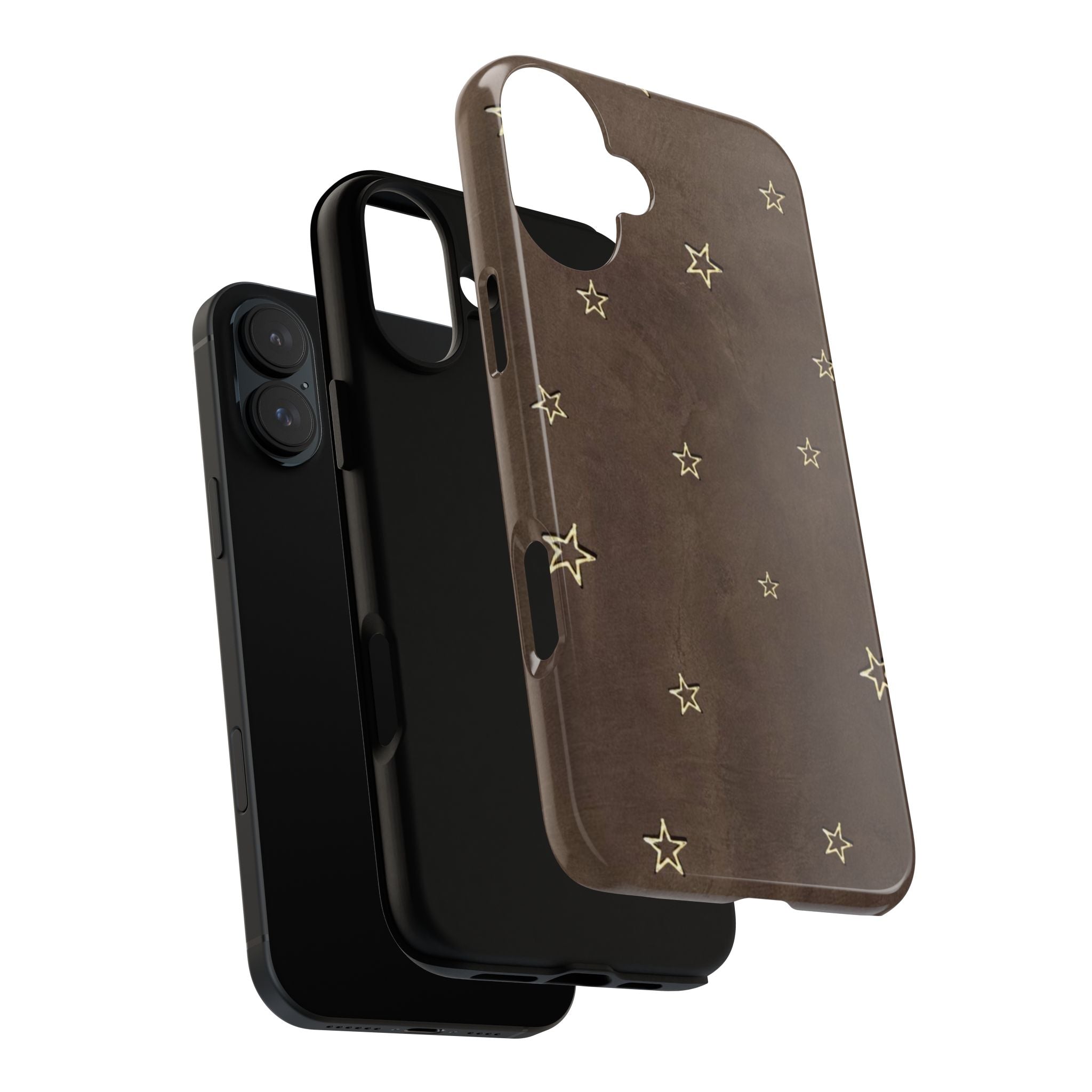 Brown Star Pattern Tough Phone Case – Rugged Leather-Look Protection