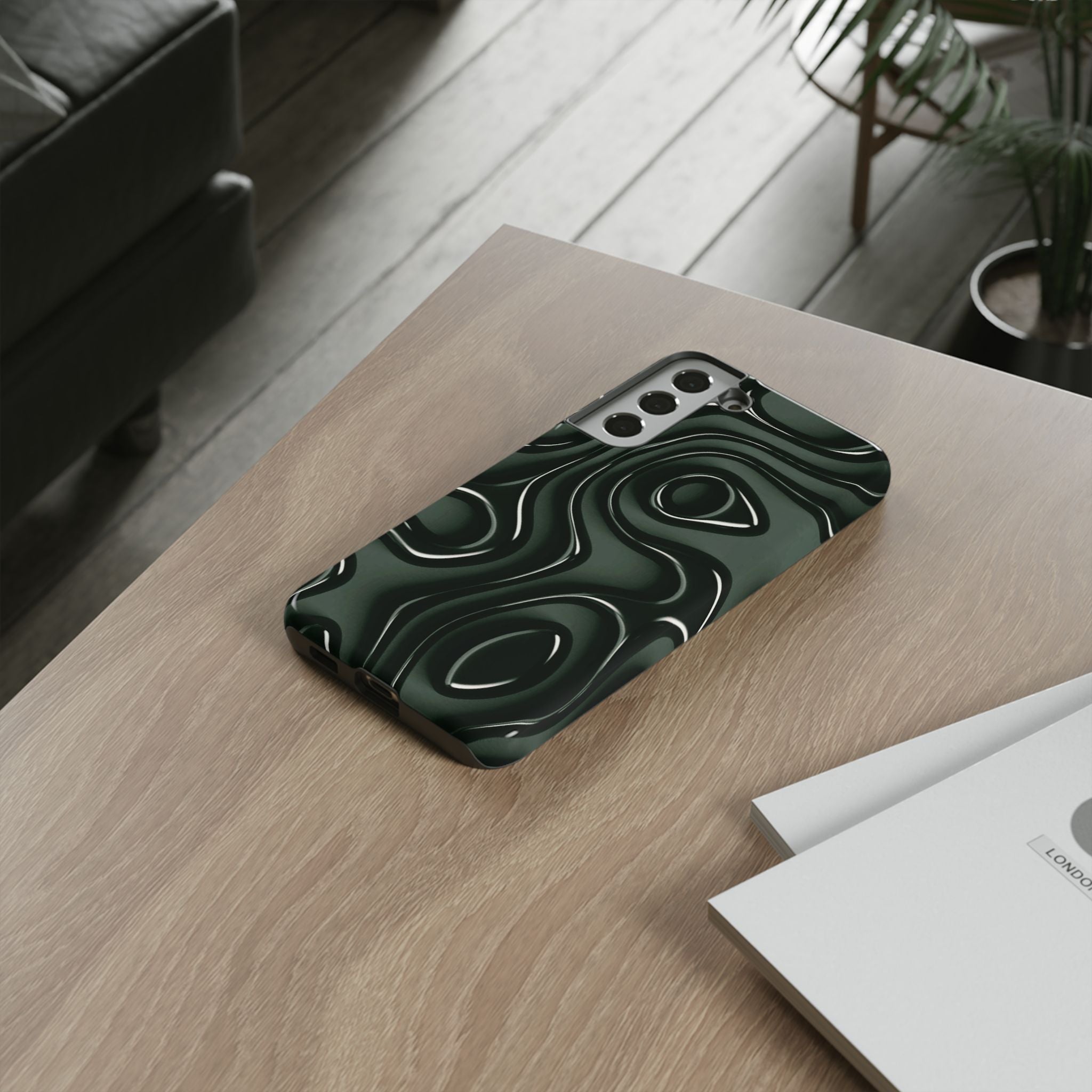 Dark Green Abstract Swirl Tough Phone Case