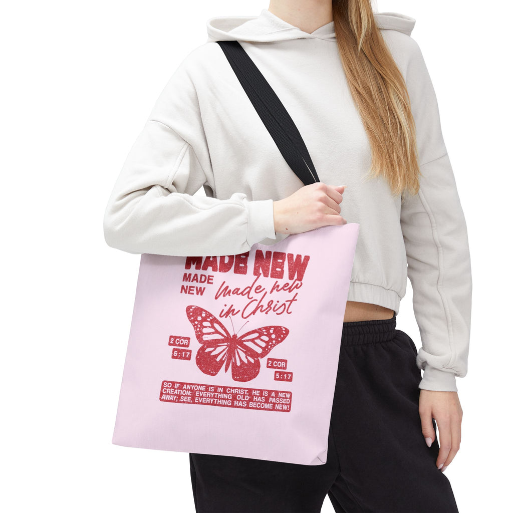"Made New in Christ" Pink Butterfly Tote