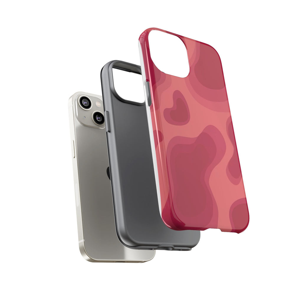 Red Pink Camo iPhone Case — Abstract Heart Pattern Tough Protective Cover