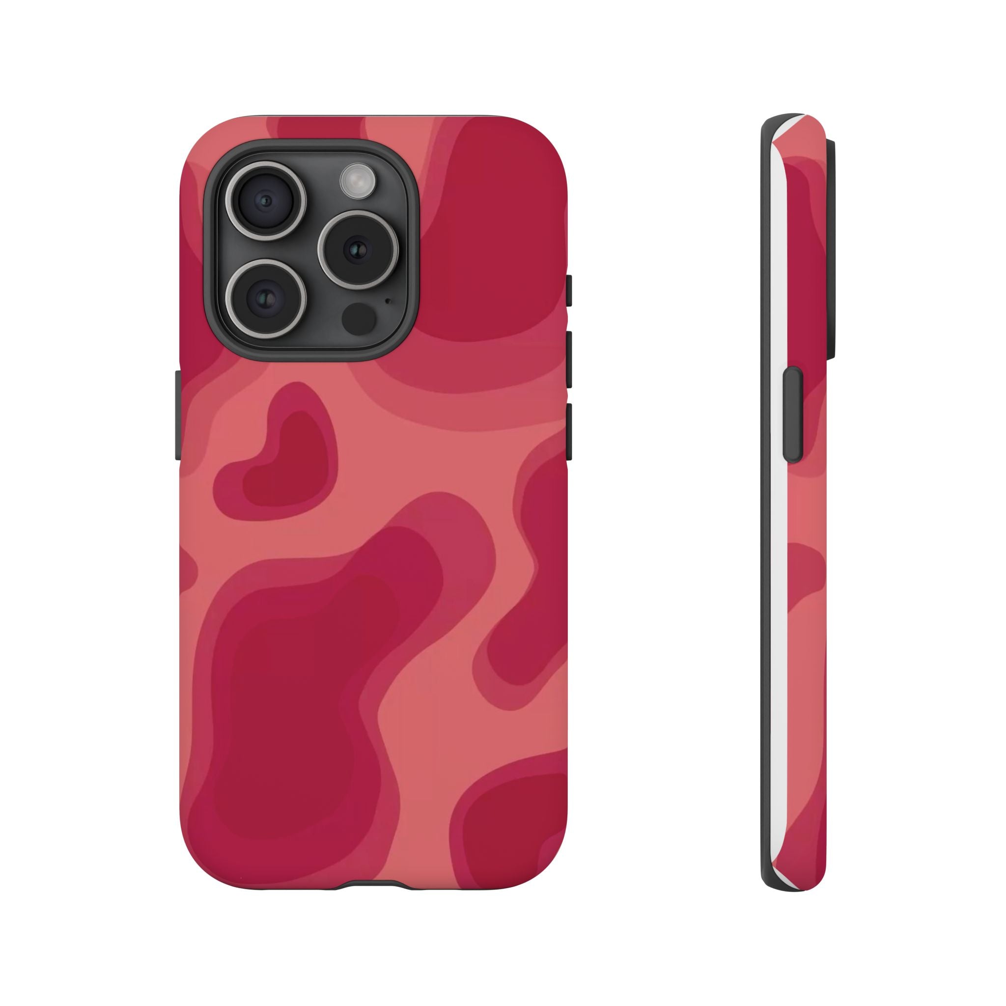 Red Pink Camo iPhone Case — Abstract Heart Pattern Tough Protective Cover