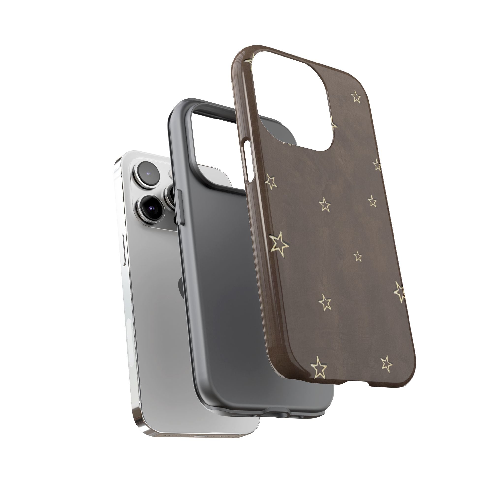 Brown Star Pattern Tough Phone Case – Rugged Leather-Look Protection