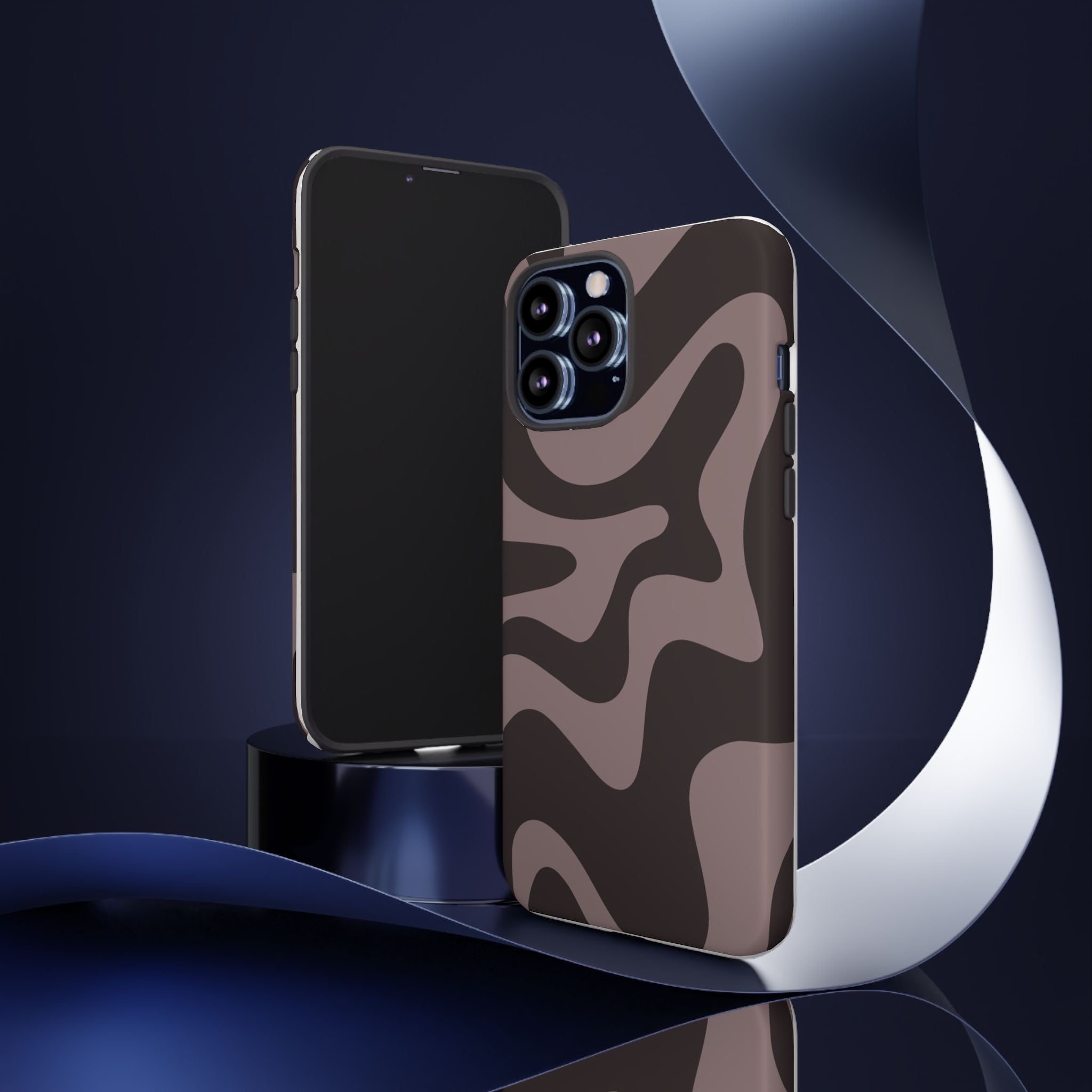 Camouflage Swirl iPhone Case — Matte Brown Abstract Camo Protective Cover