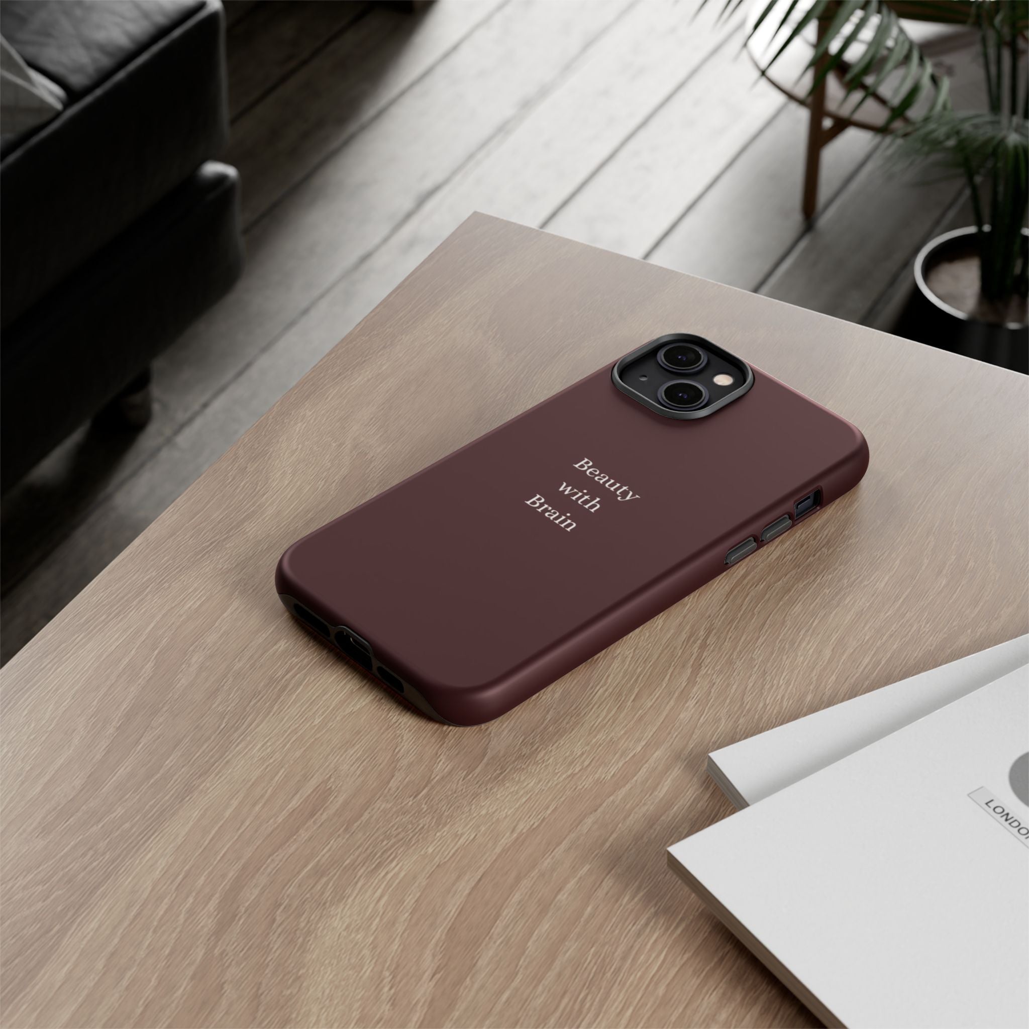 Tough Case — "Beauty with Brain" Protective iPhone Case (Sleek Maroon)