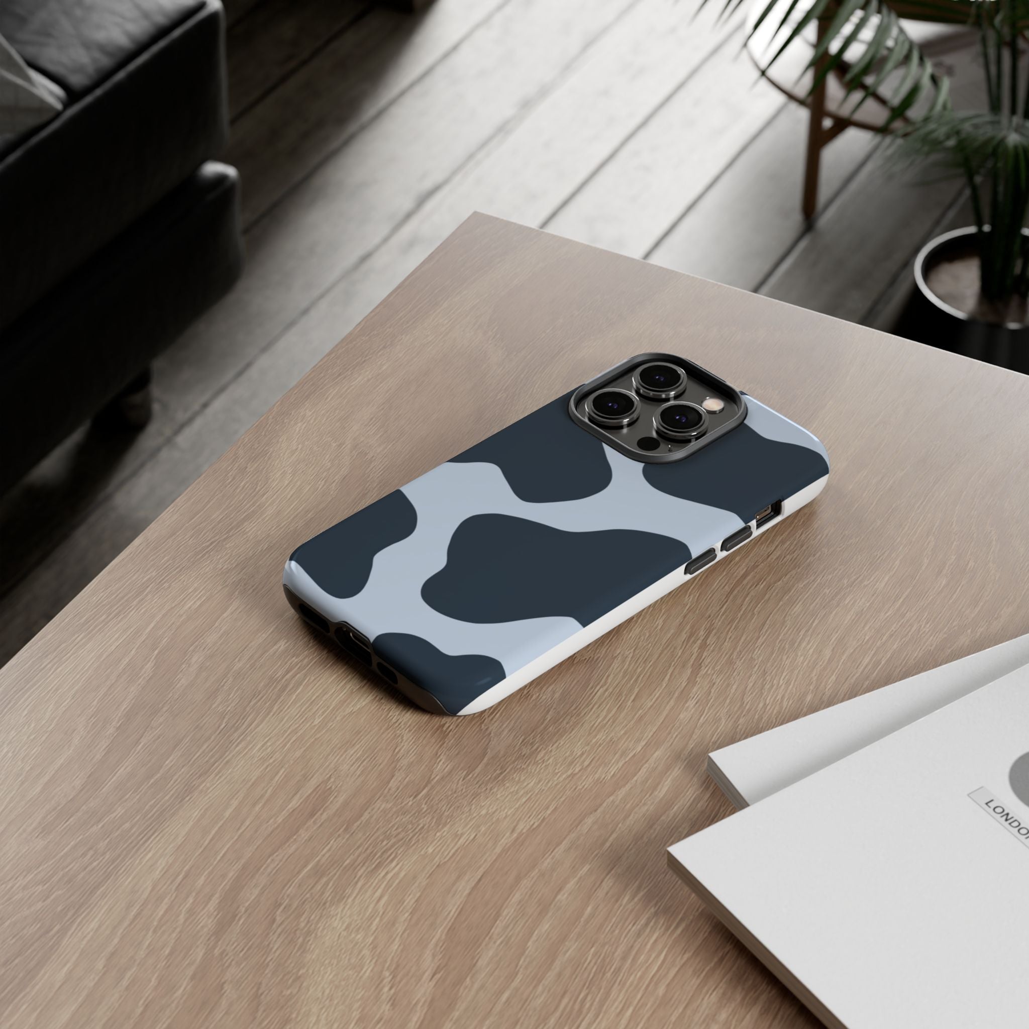 Cow Print Tough iPhone Case — Blue Black Abstract Pattern