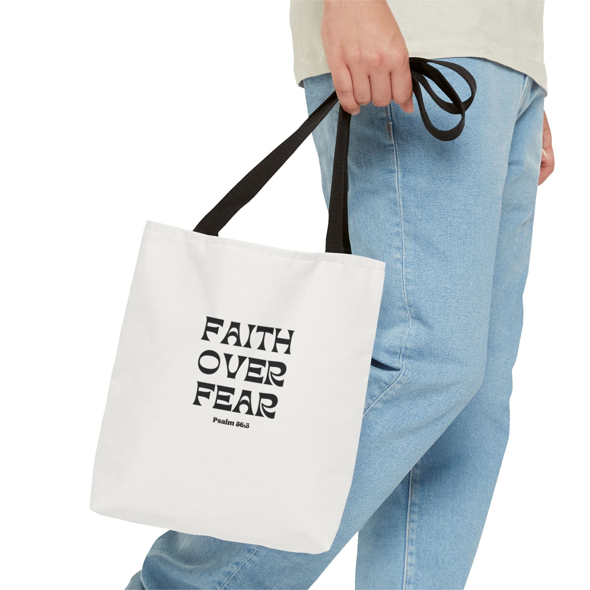 Faith Over Fear Tote Bag — Christian Inspirational Scripture Bag (Psalm 56:3)