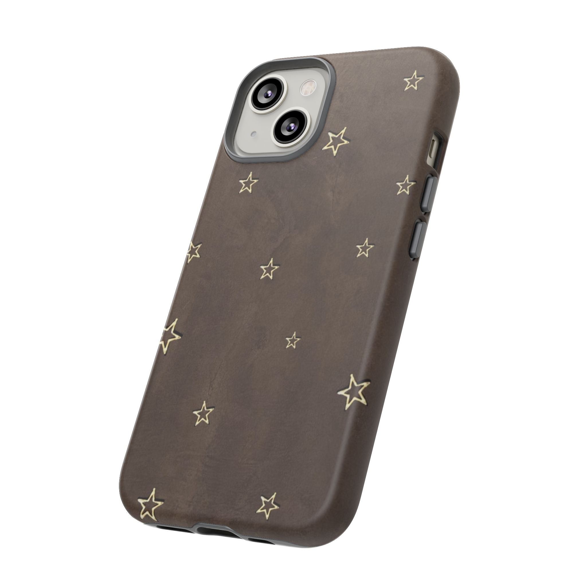Brown Star Pattern Tough Phone Case – Rugged Leather-Look Protection