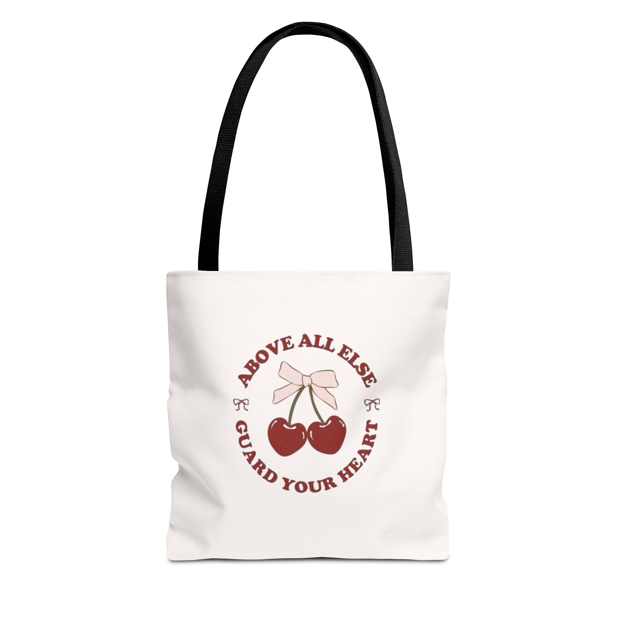"Above All Else Guard Your Heart" Cherry Graphic Tote Bag