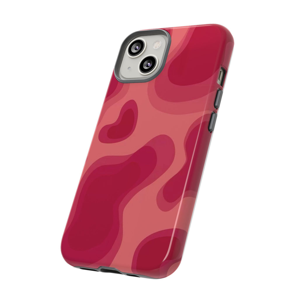 Red Pink Camo iPhone Case — Abstract Heart Pattern Tough Protective Cover